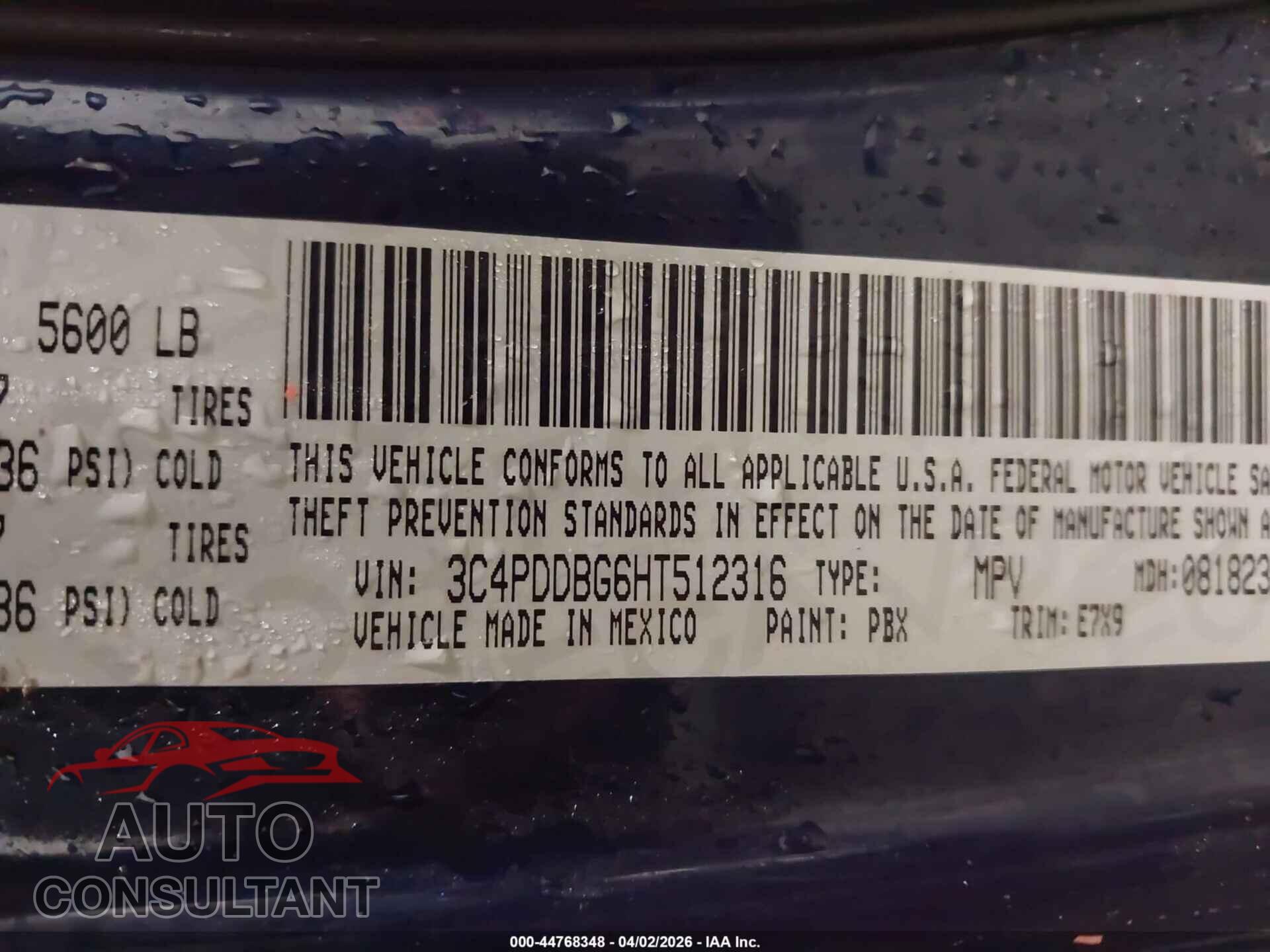 DODGE JOURNEY 2017 - 3C4PDDBG6HT512316