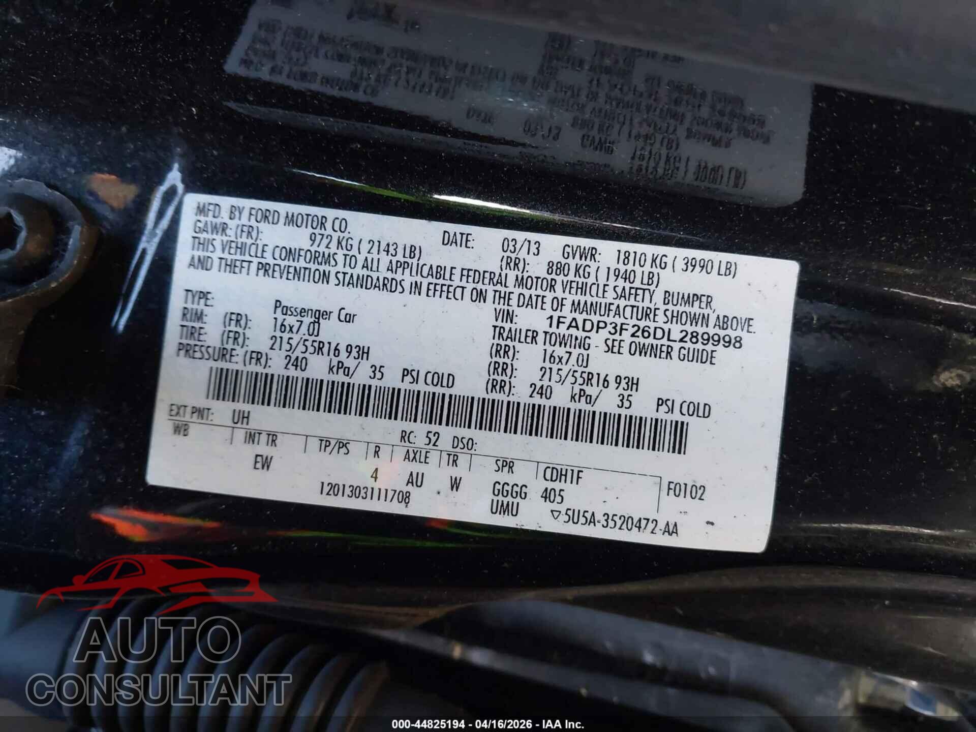 FORD FOCUS 2013 - 1FADP3F26DL289998