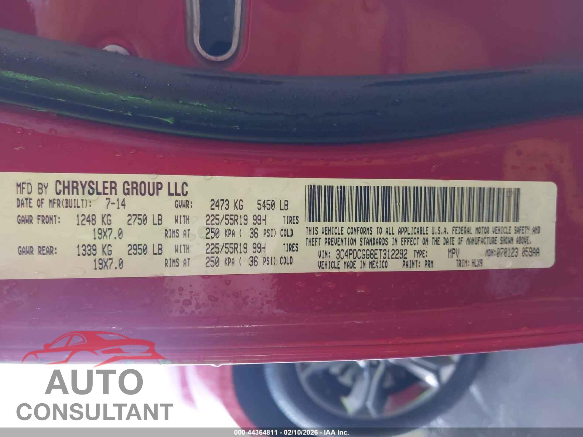 DODGE JOURNEY 2014 - 3C4PDCGG6ET312292