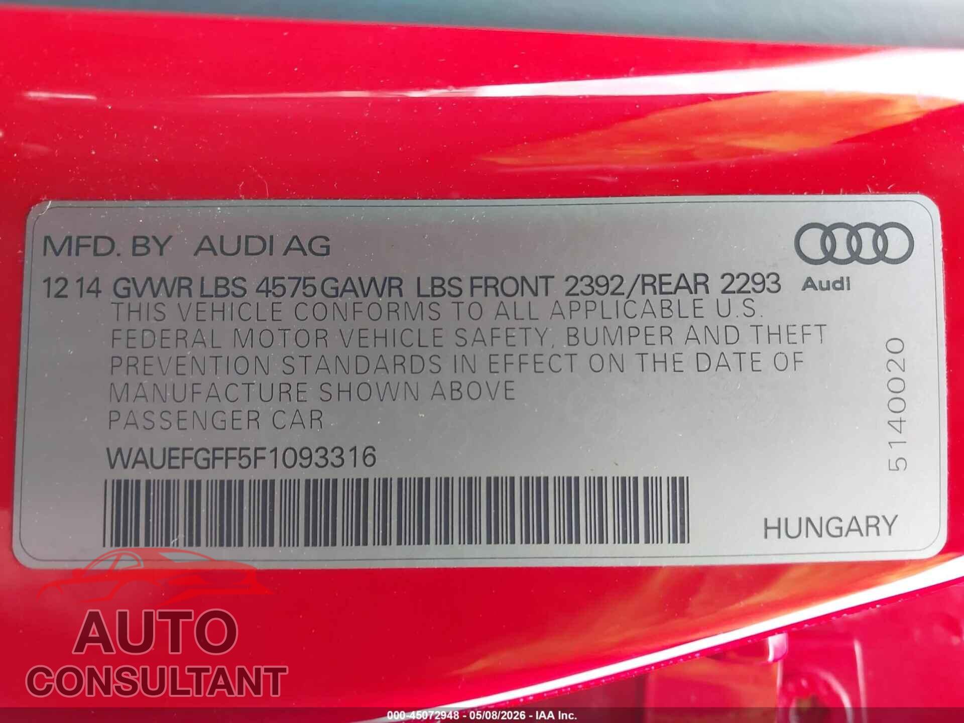 AUDI A3 2015 - WAUEFGFF5F1093316