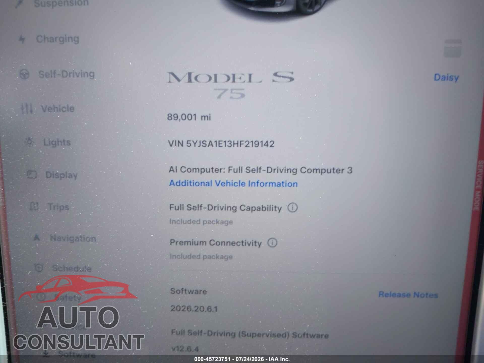 TESLA MODEL S 2017 - 5YJSA1E13HF219142