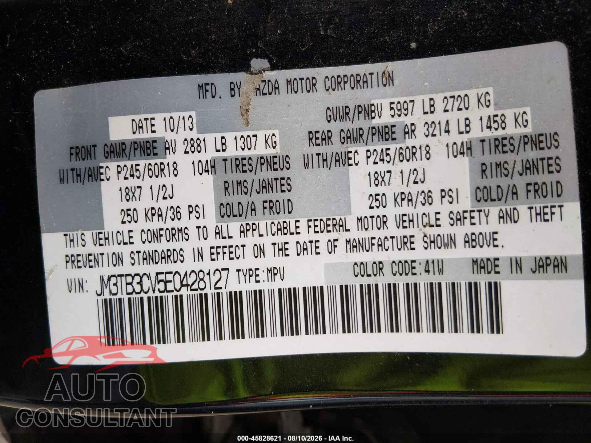 MAZDA CX-9 2014 - JM3TB3CV5E0428127