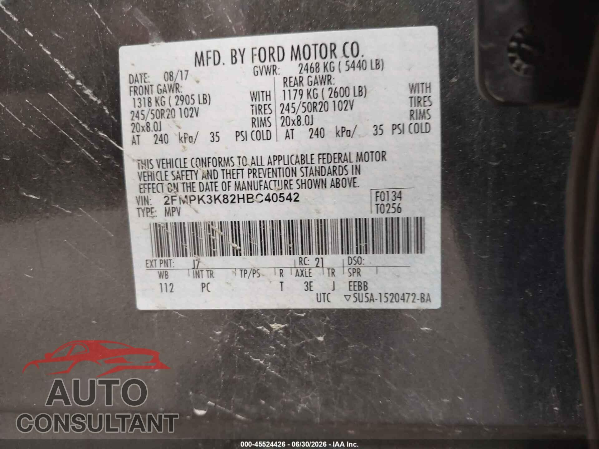FORD EDGE 2017 - 2FMPK3K82HBC40542