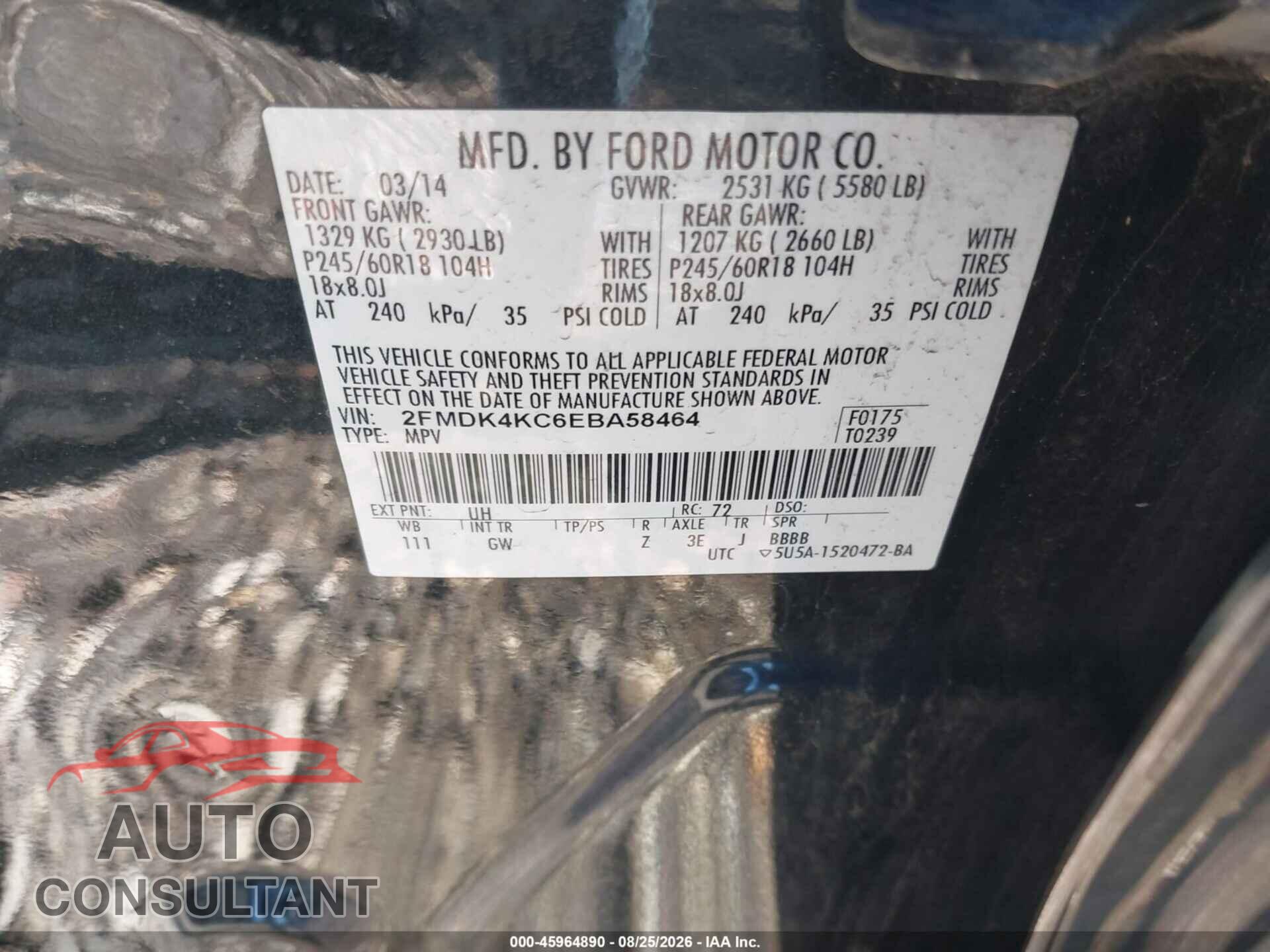 FORD EDGE 2014 - 2FMDK4KC6EBA58464