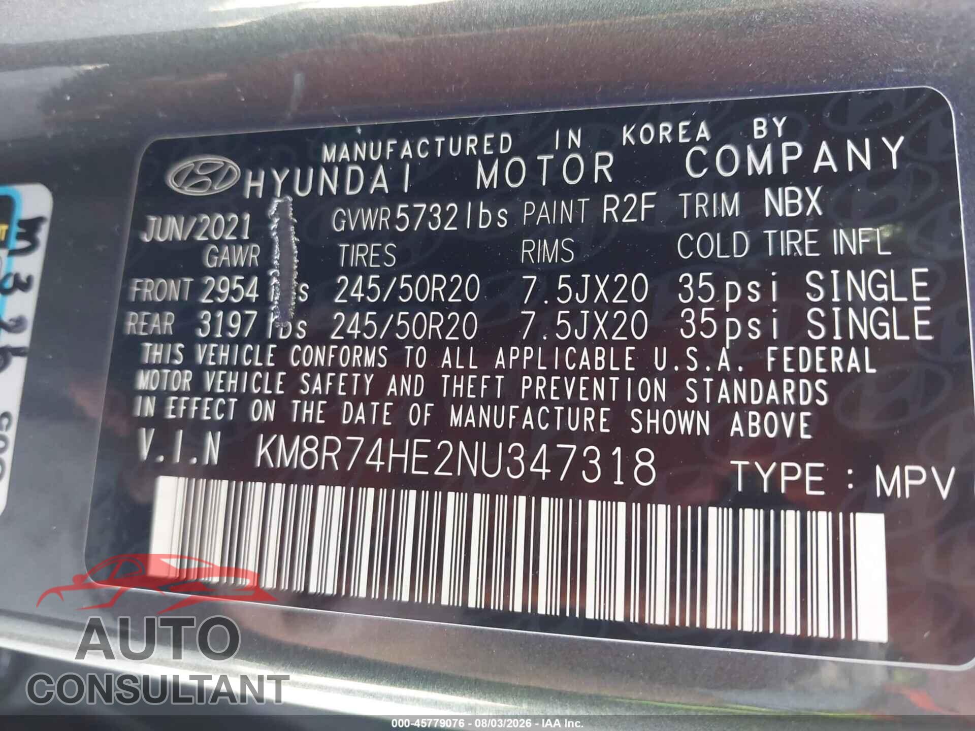 HYUNDAI PALISADE 2022 - KM8R74HE2NU347318