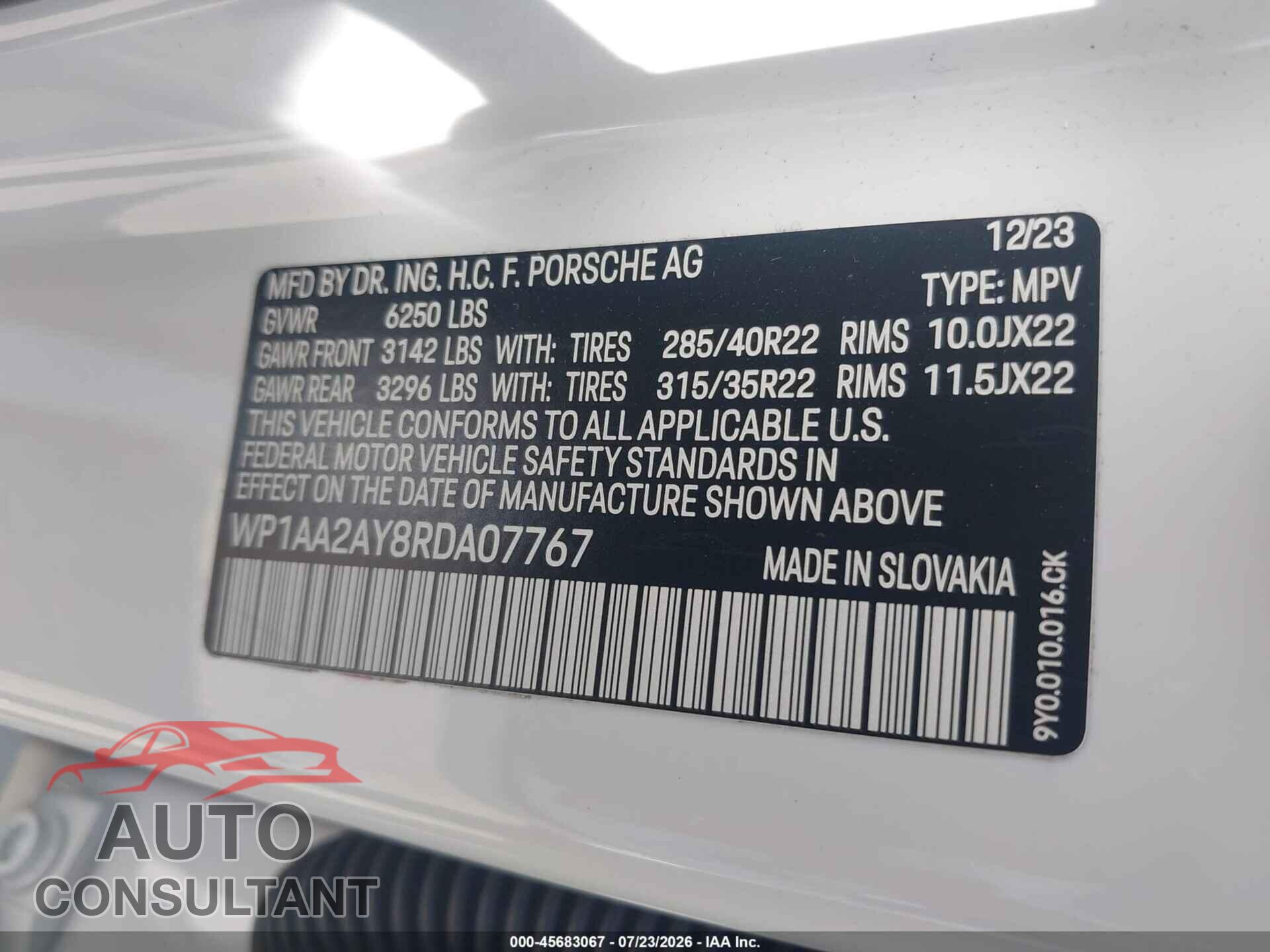 PORSCHE CAYENNE 2024 - WP1AA2AY8RDA07767
