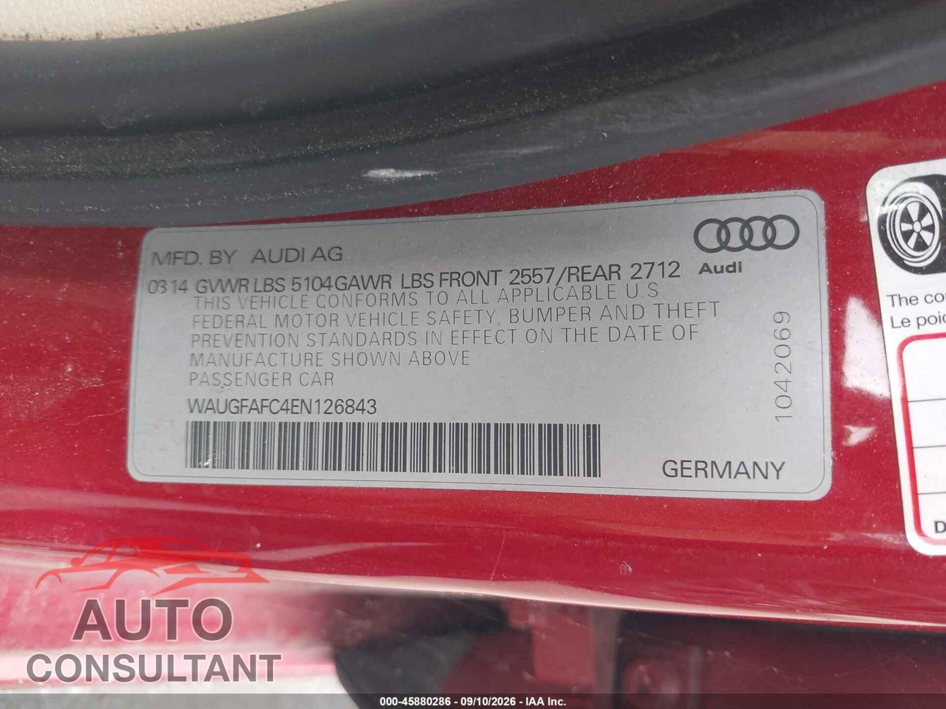 AUDI A6 2014 - WAUGFAFC4EN126843