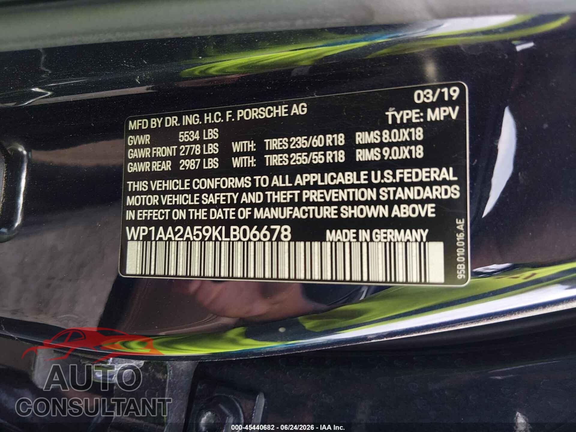 PORSCHE MACAN 2019 - WP1AA2A59KLB06678