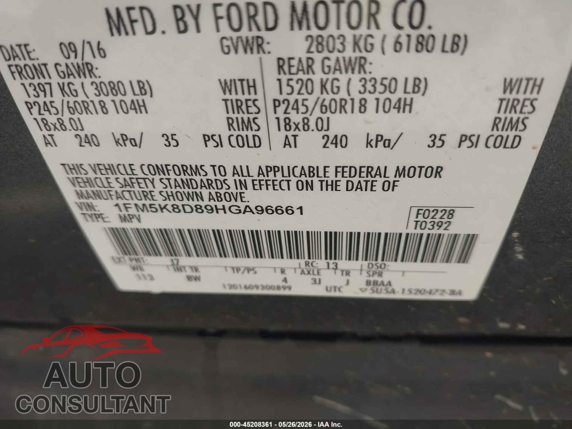 FORD EXPLORER 2017 - 1FM5K8D89HGA96661