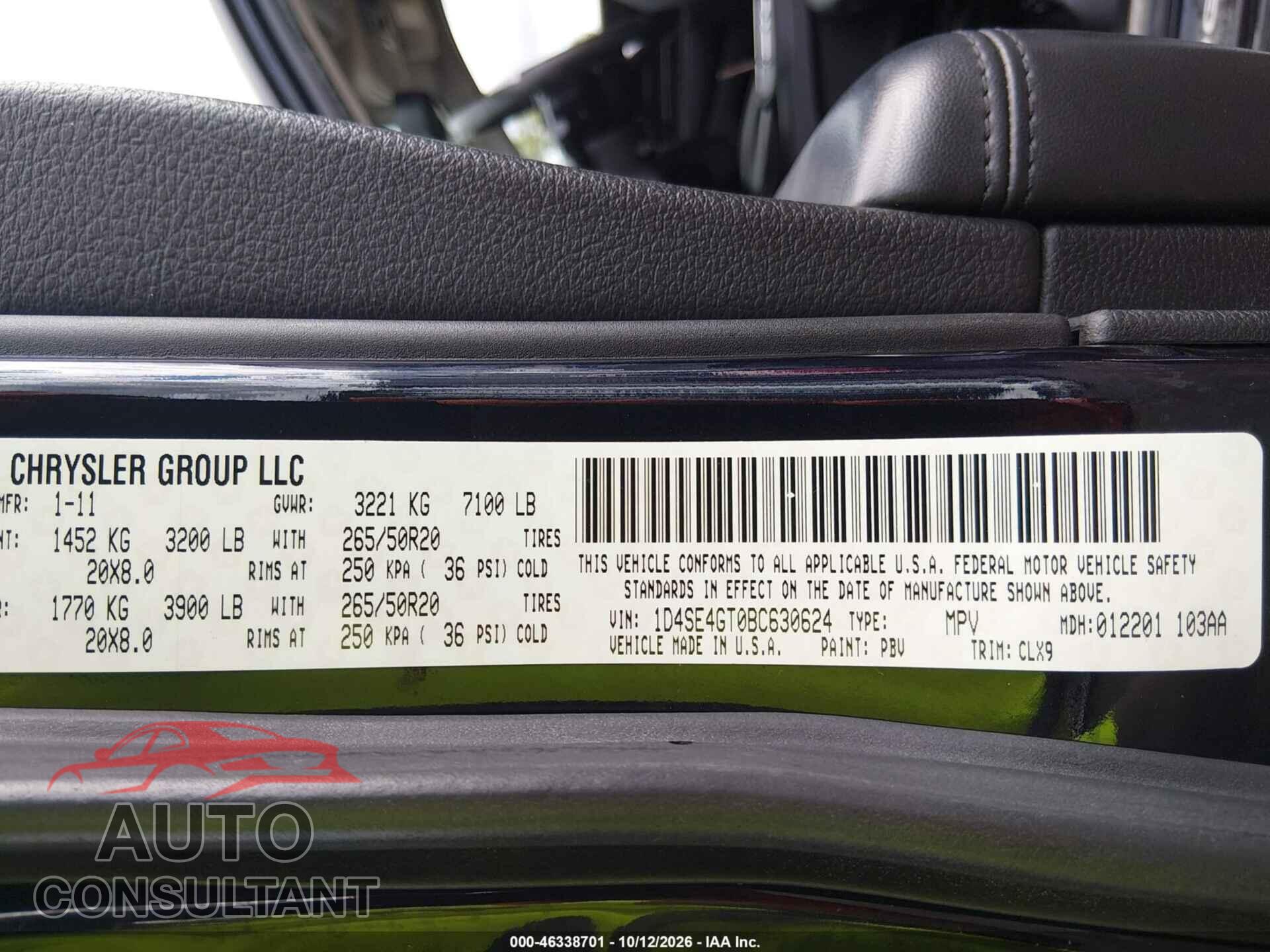 DODGE DURANGO 2011 - 1D4SE4GT0BC630624