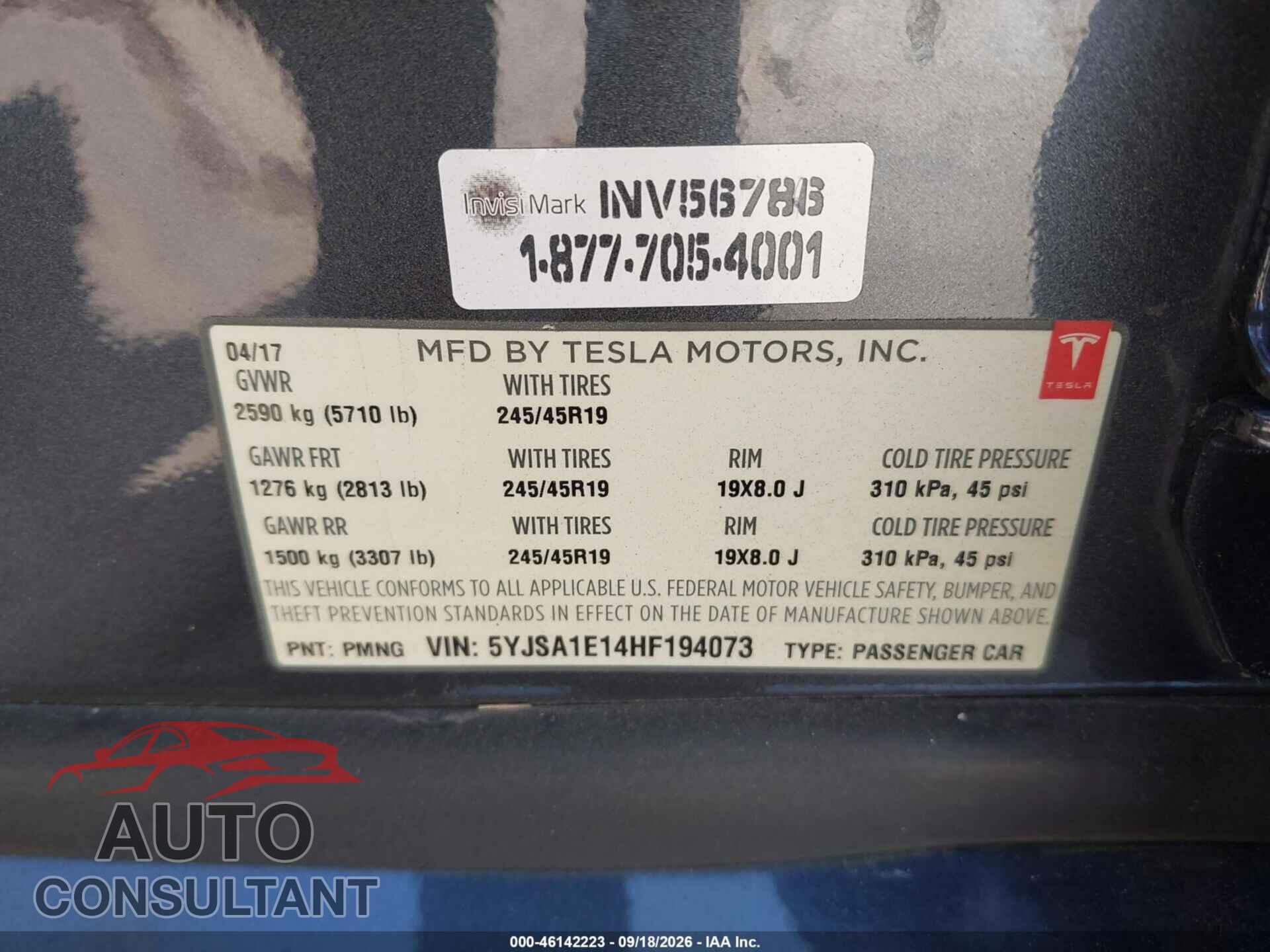 TESLA MODEL S 2017 - 5YJSA1E14HF194073