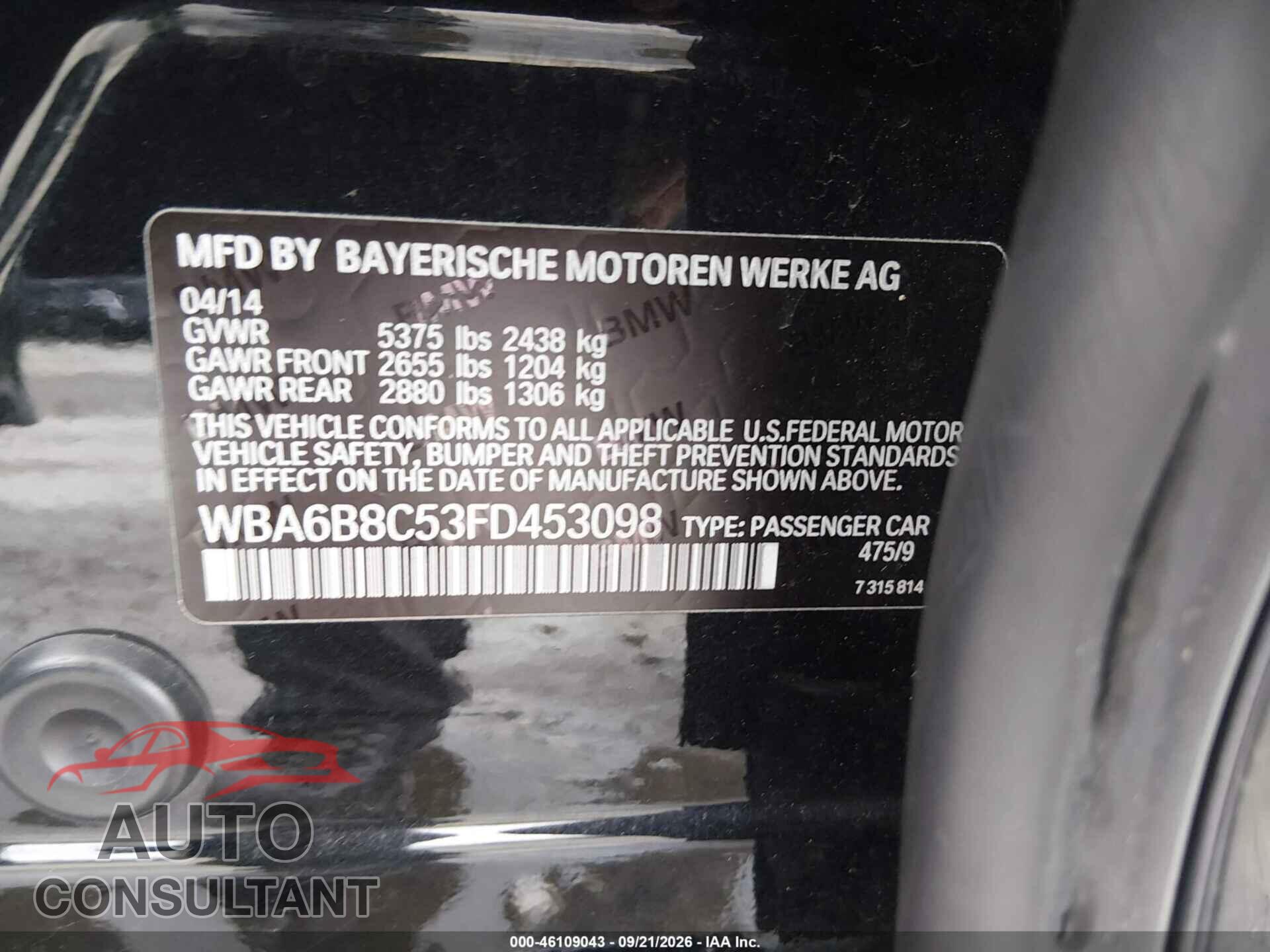 BMW 640I GRAN COUPE 2015 - WBA6B8C53FD453098