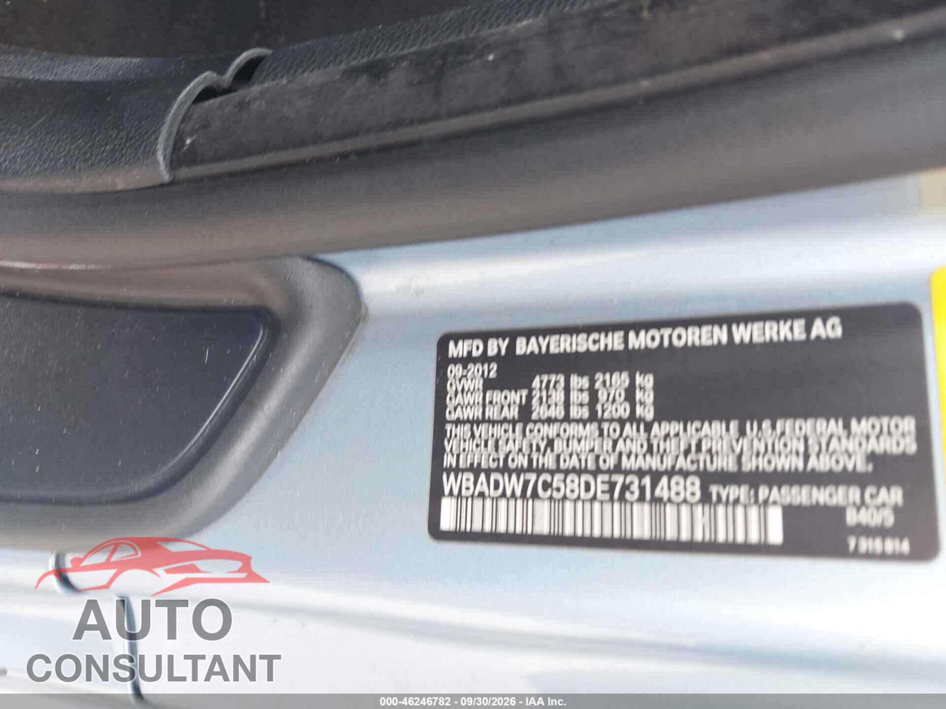 BMW 328I 2013 - WBADW7C58DE731488