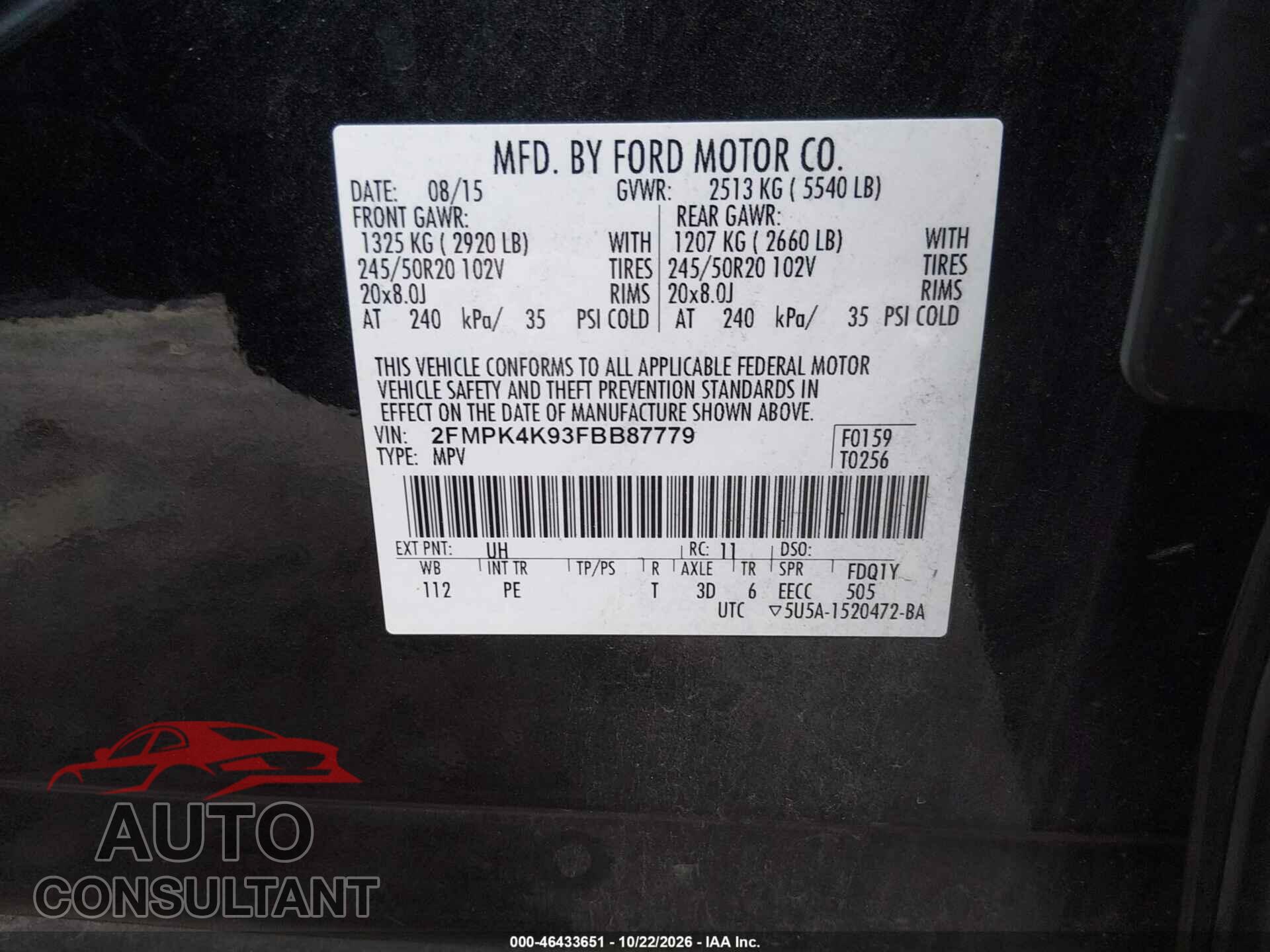 FORD EDGE 2015 - 2FMPK4K93FBB87779