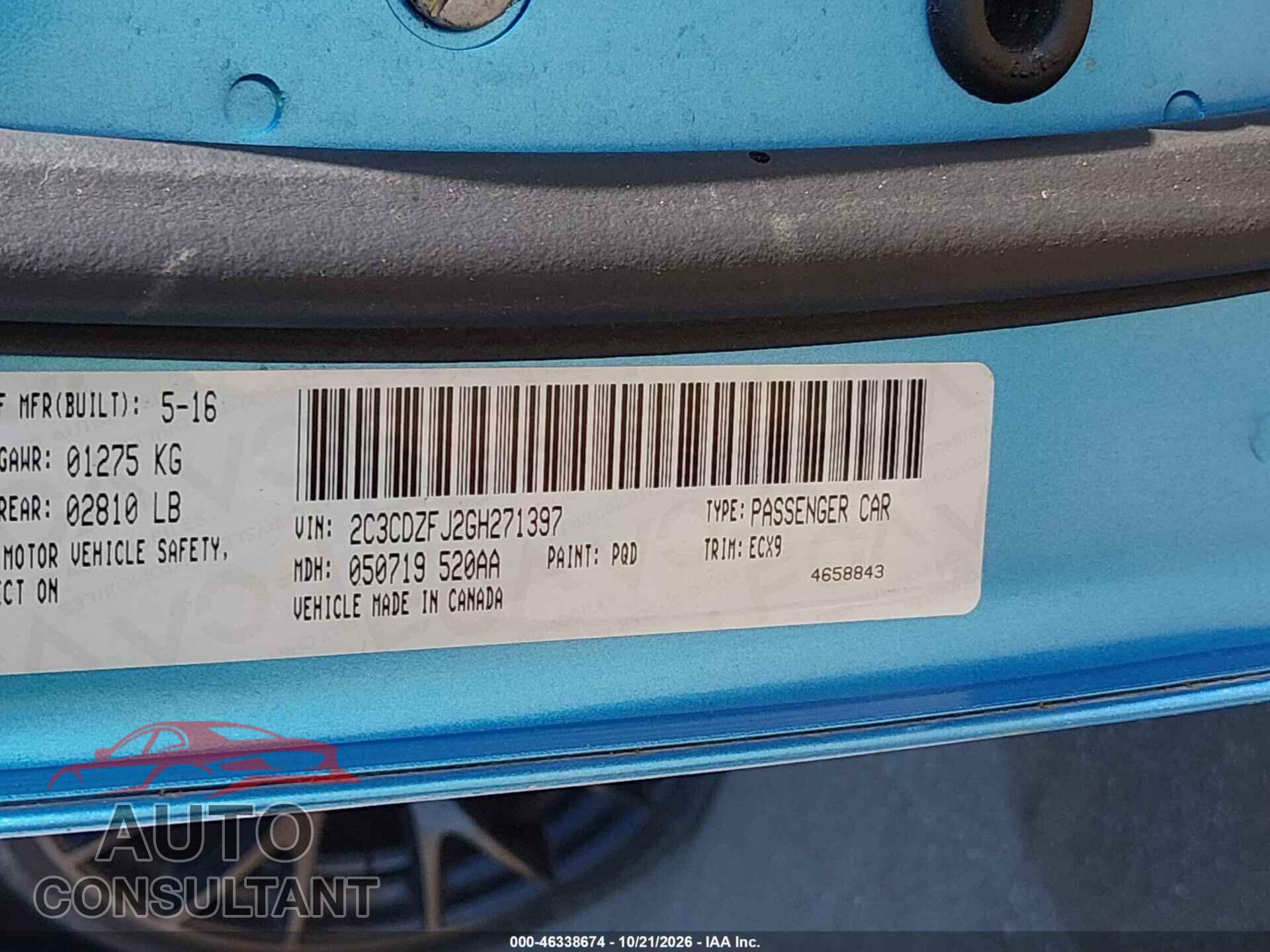 DODGE CHALLENGER 2016 - 2C3CDZFJ2GH271397