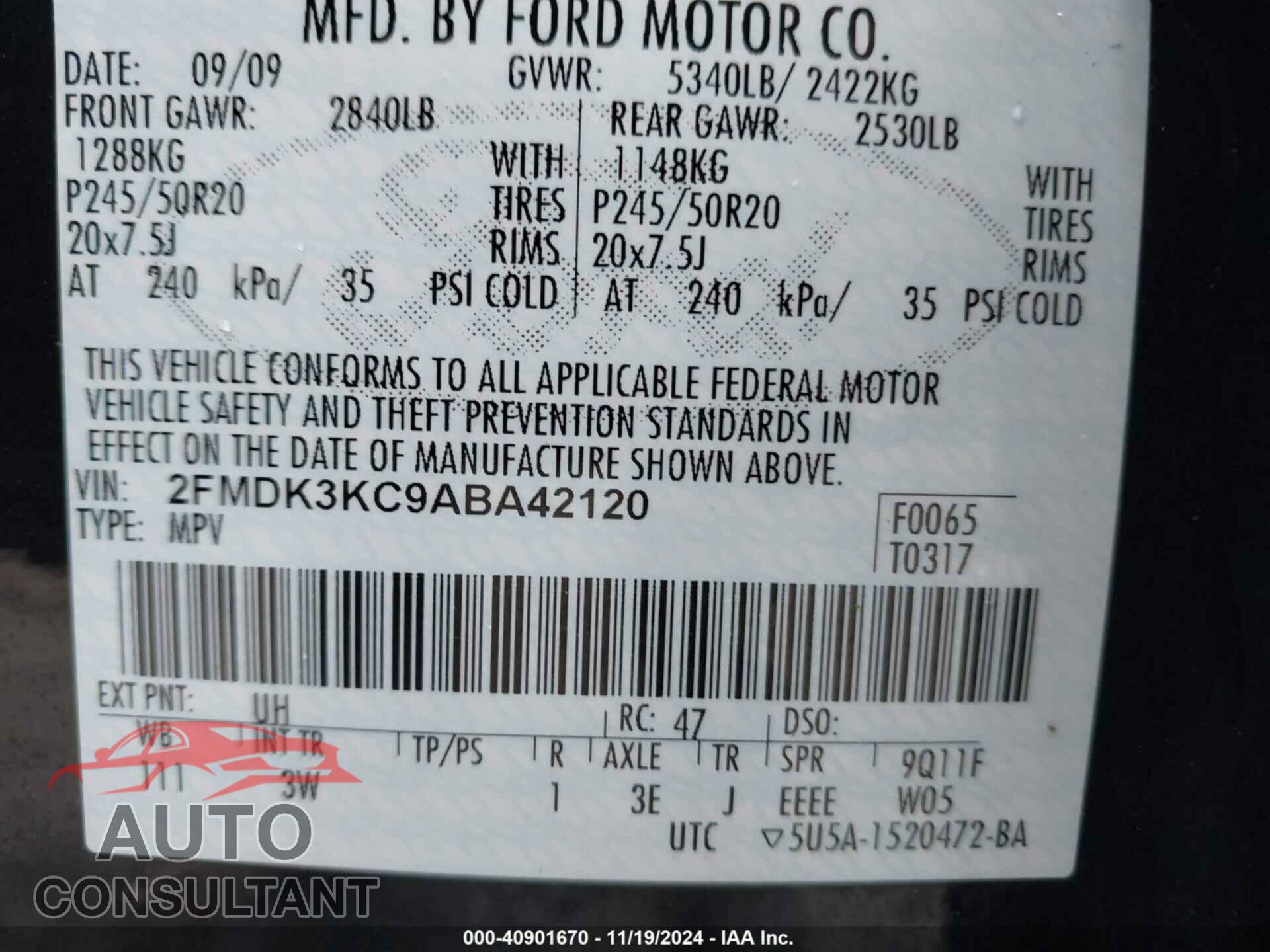 FORD EDGE 2010 - 2FMDK3KC9ABA42120