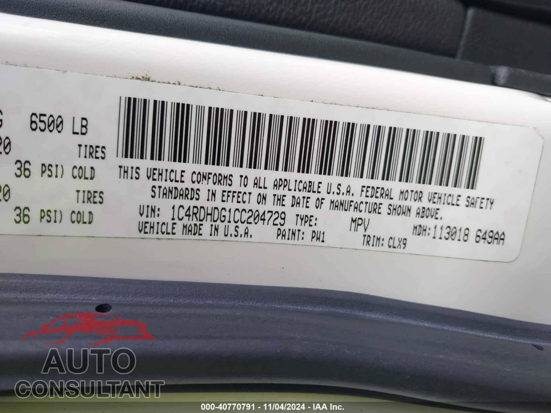 DODGE DURANGO 2012 - 1C4RDHDG1CC204729