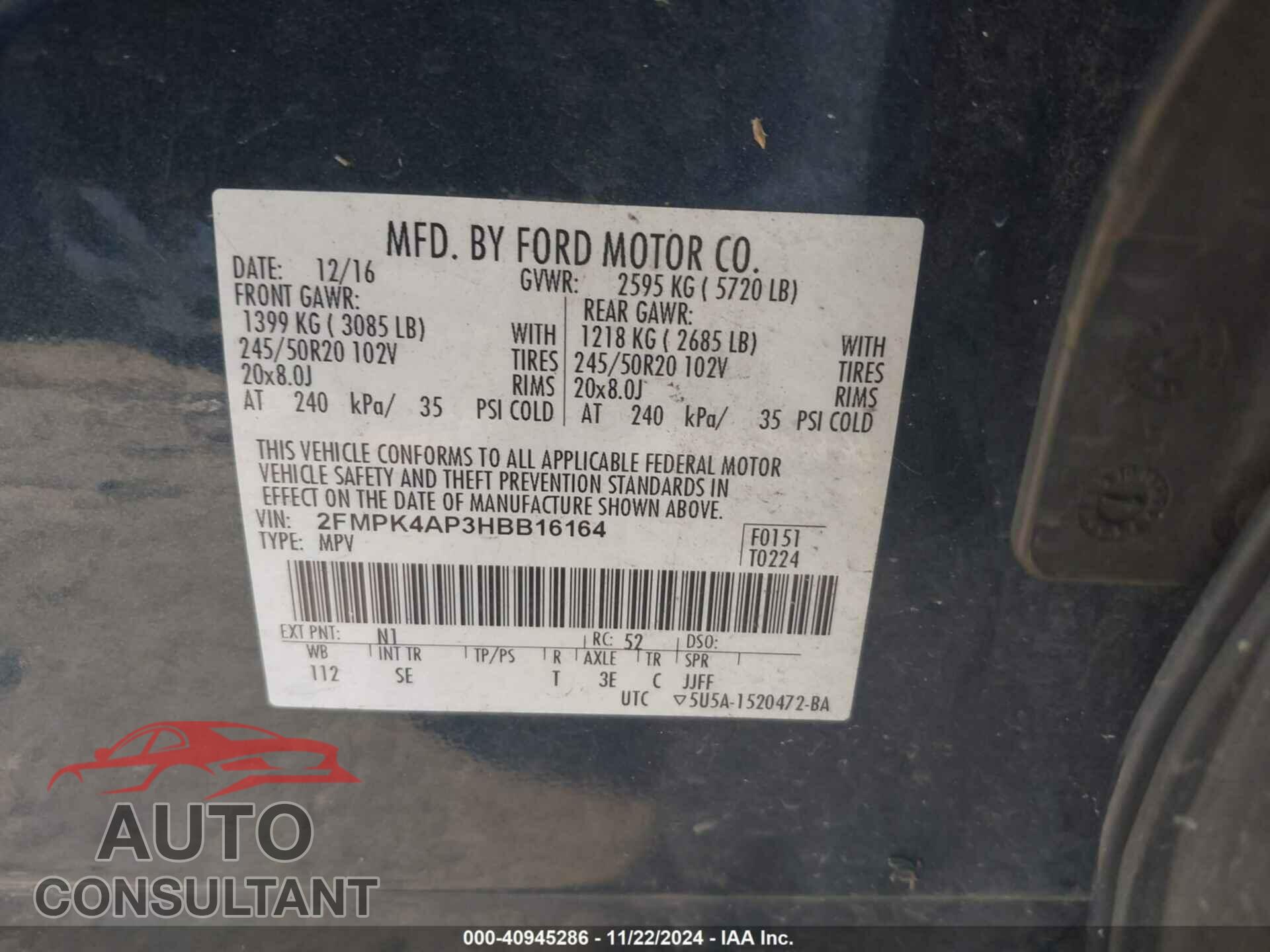 FORD EDGE 2017 - 2FMPK4AP3HBB16164