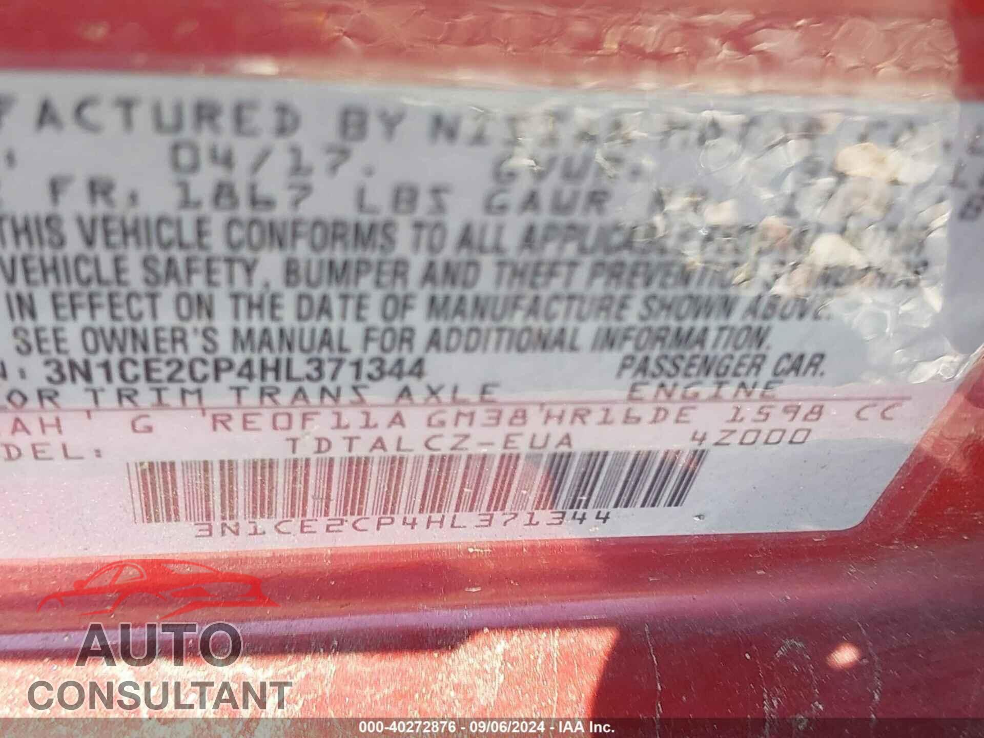 NISSAN VERSA NOTE 2017 - 3N1CE2CP4HL371344