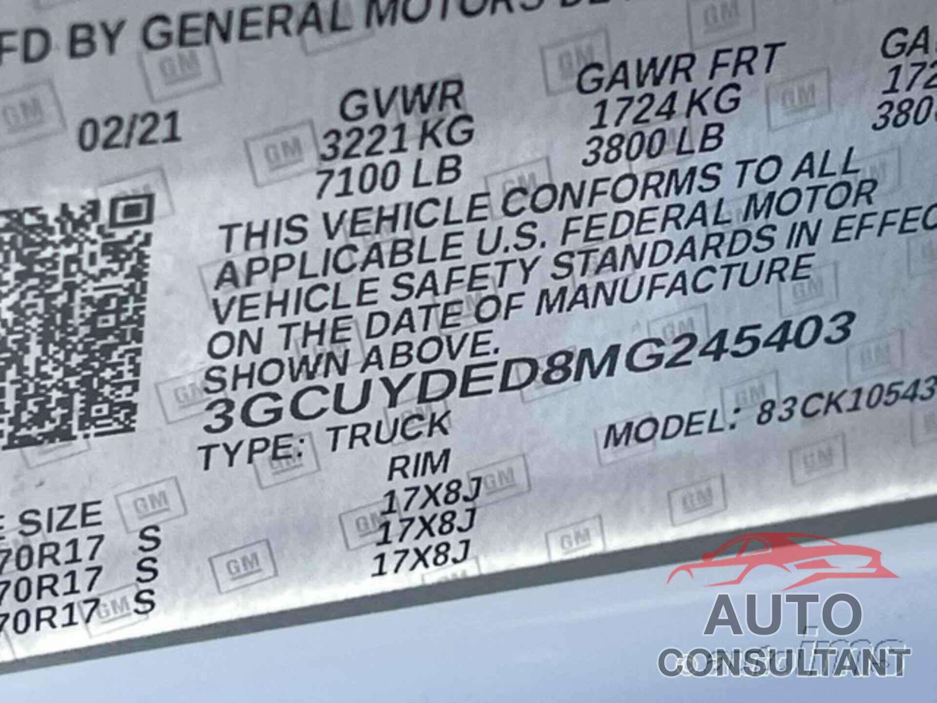 CHEVROLET SILVERADO 2021 - 3GCUYDED8MG245403