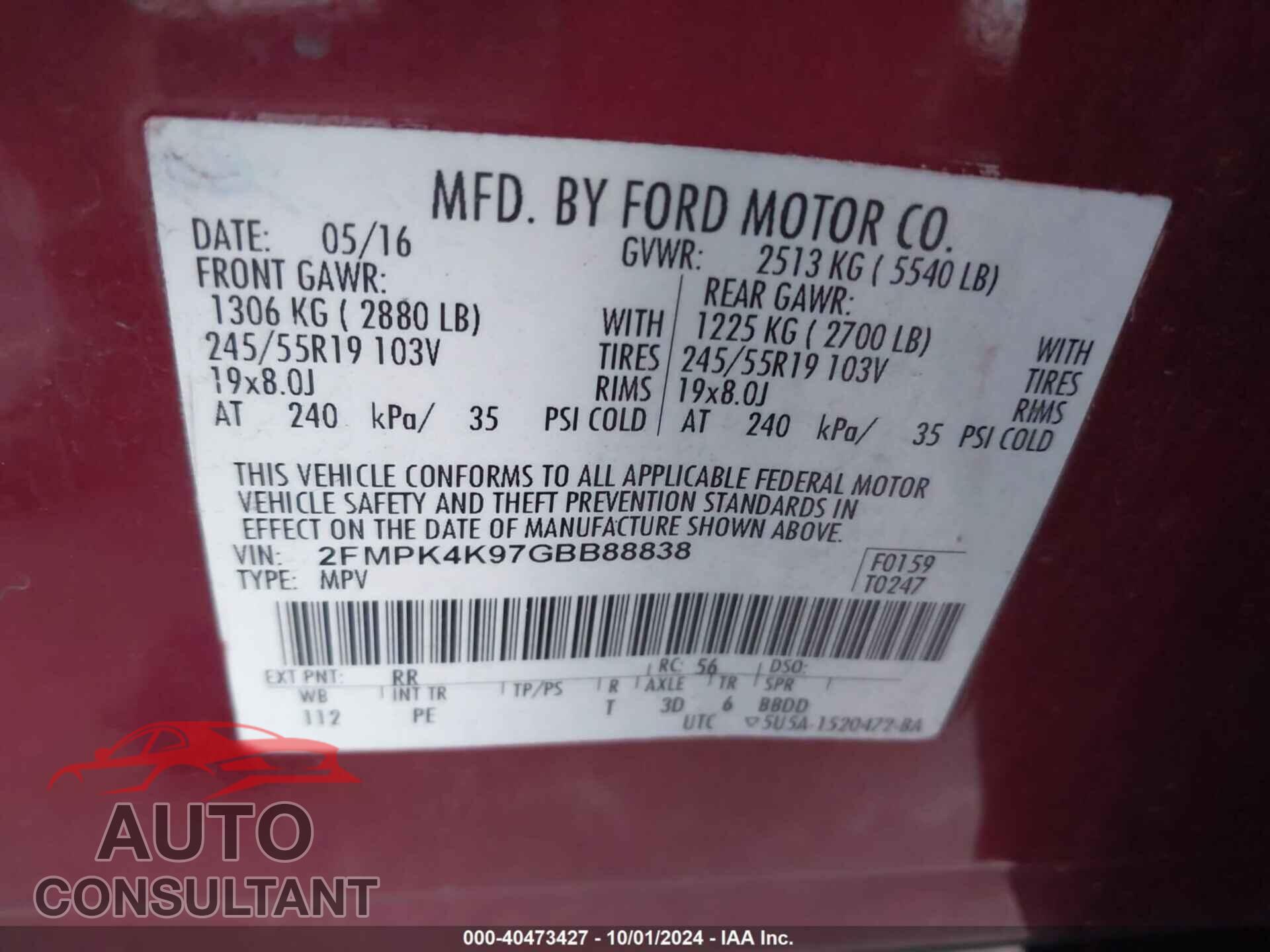 FORD EDGE 2016 - 2FMPK4K97GBB88838