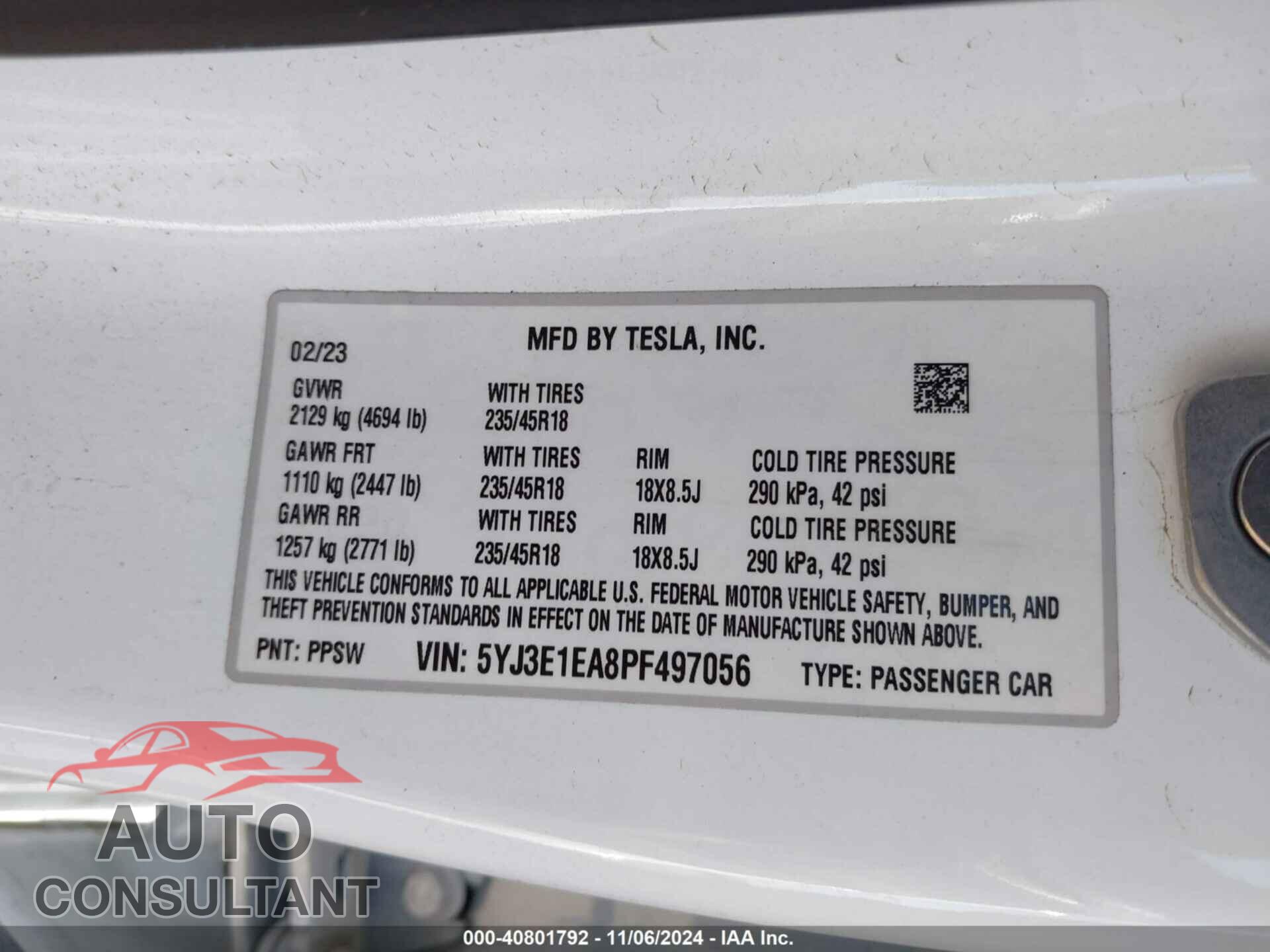 TESLA MODEL 3 2023 - 5YJ3E1EA8PF497056