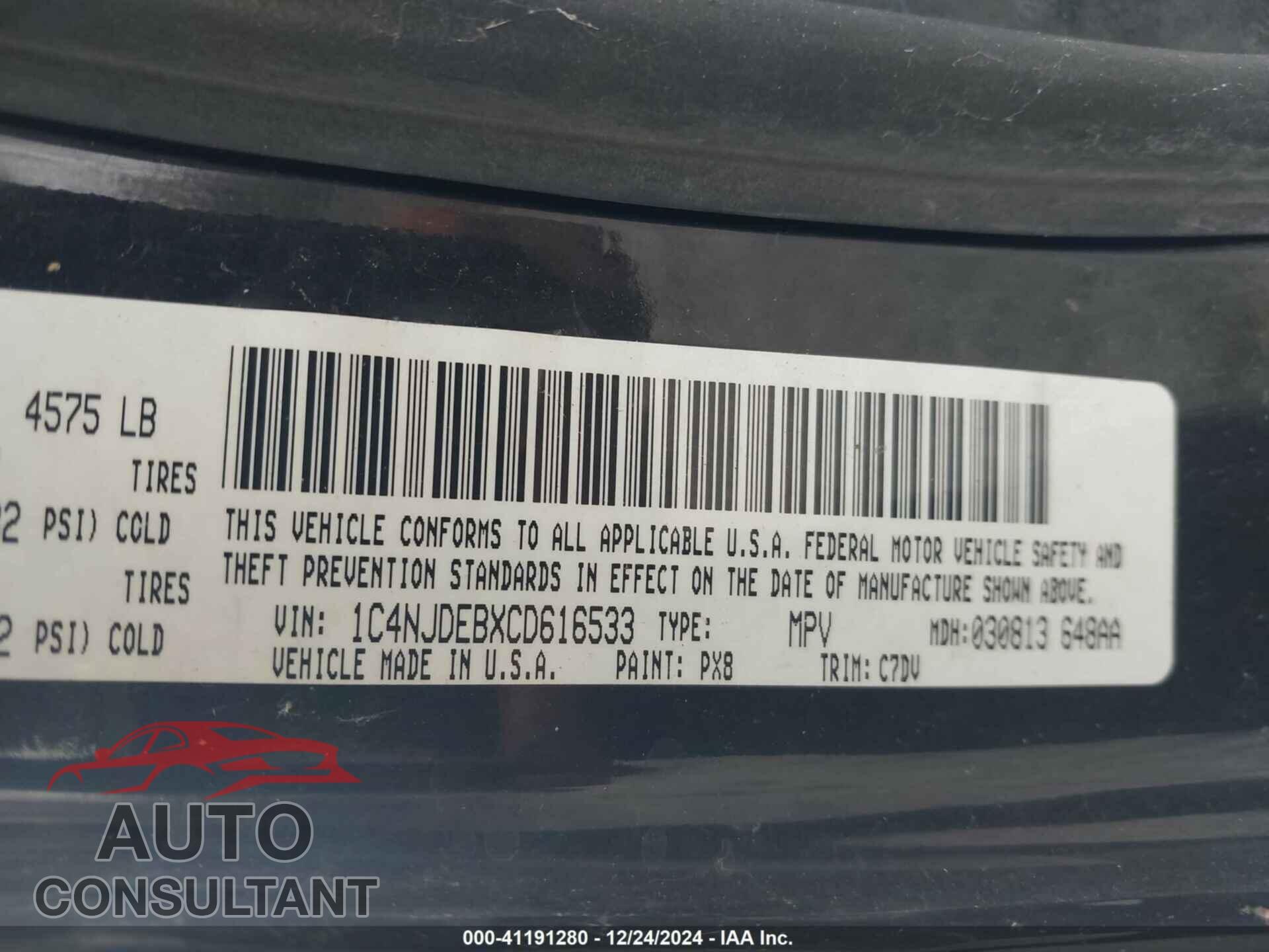 JEEP COMPASS 2012 - 1C4NJDEBXCD616533