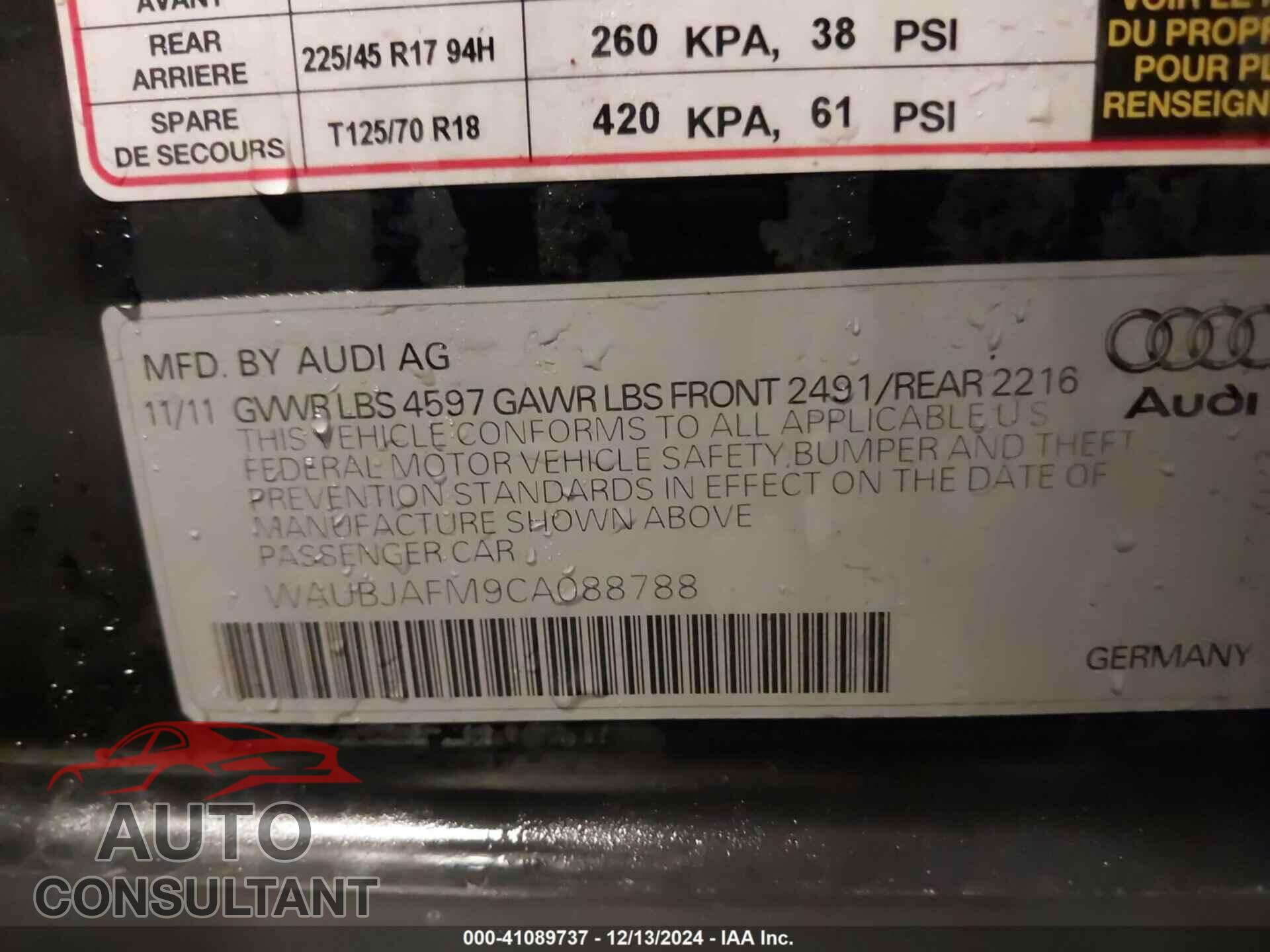AUDI A3 2012 - WAUBJAFM9CA088788