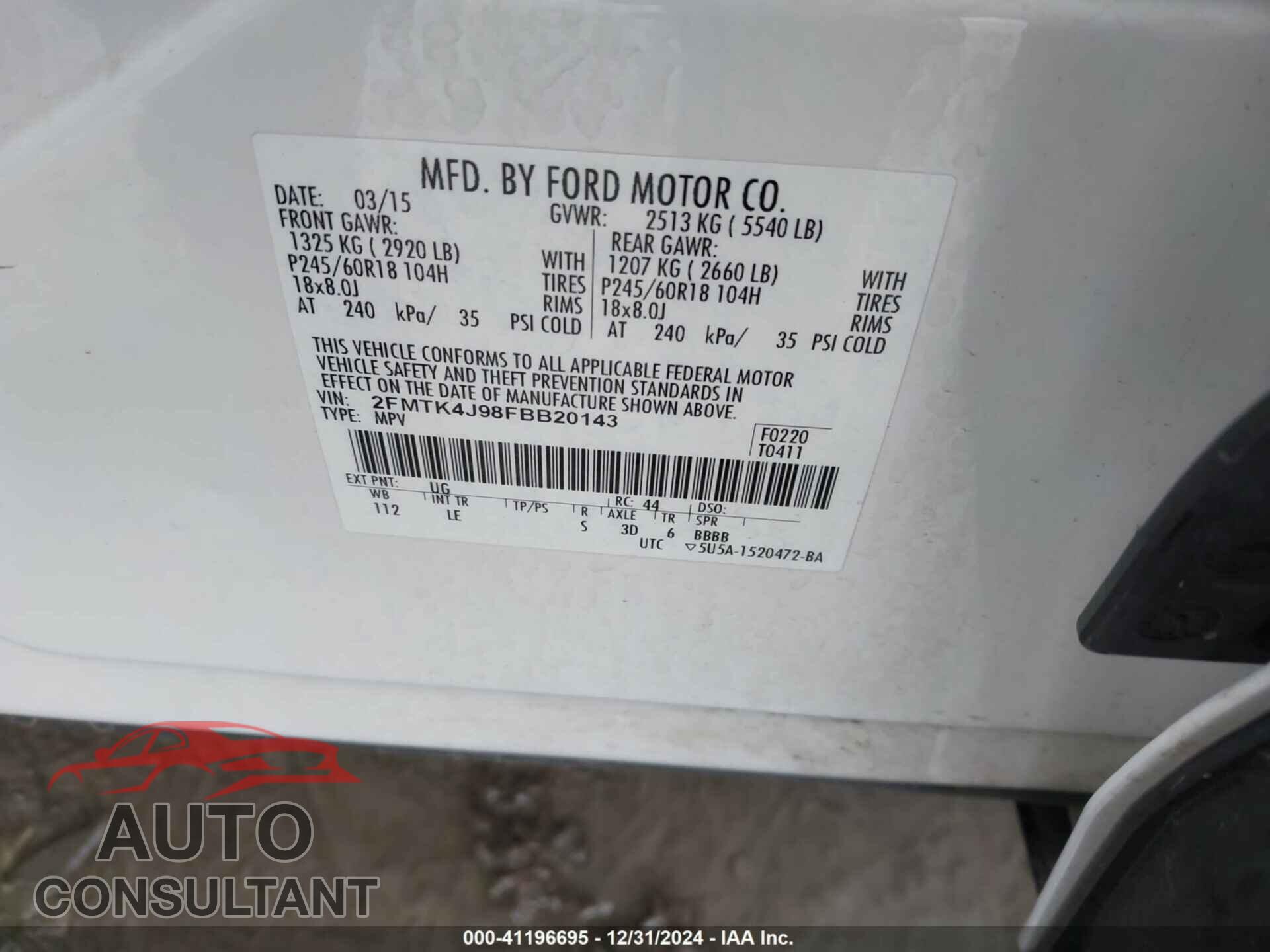 FORD EDGE 2015 - 2FMTK4J98FBB20143