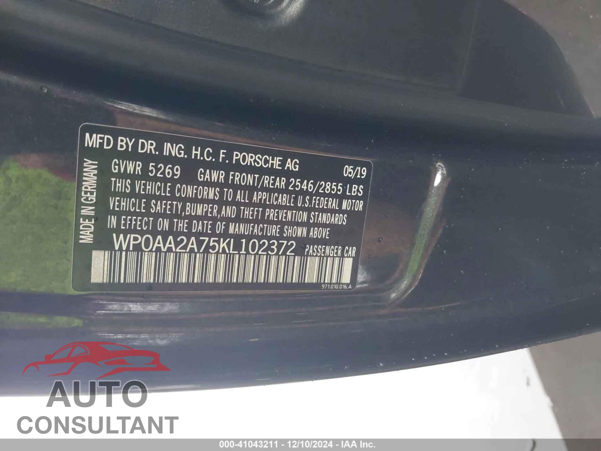 PORSCHE PANAMERA 2019 - WP0AA2A75KL102372