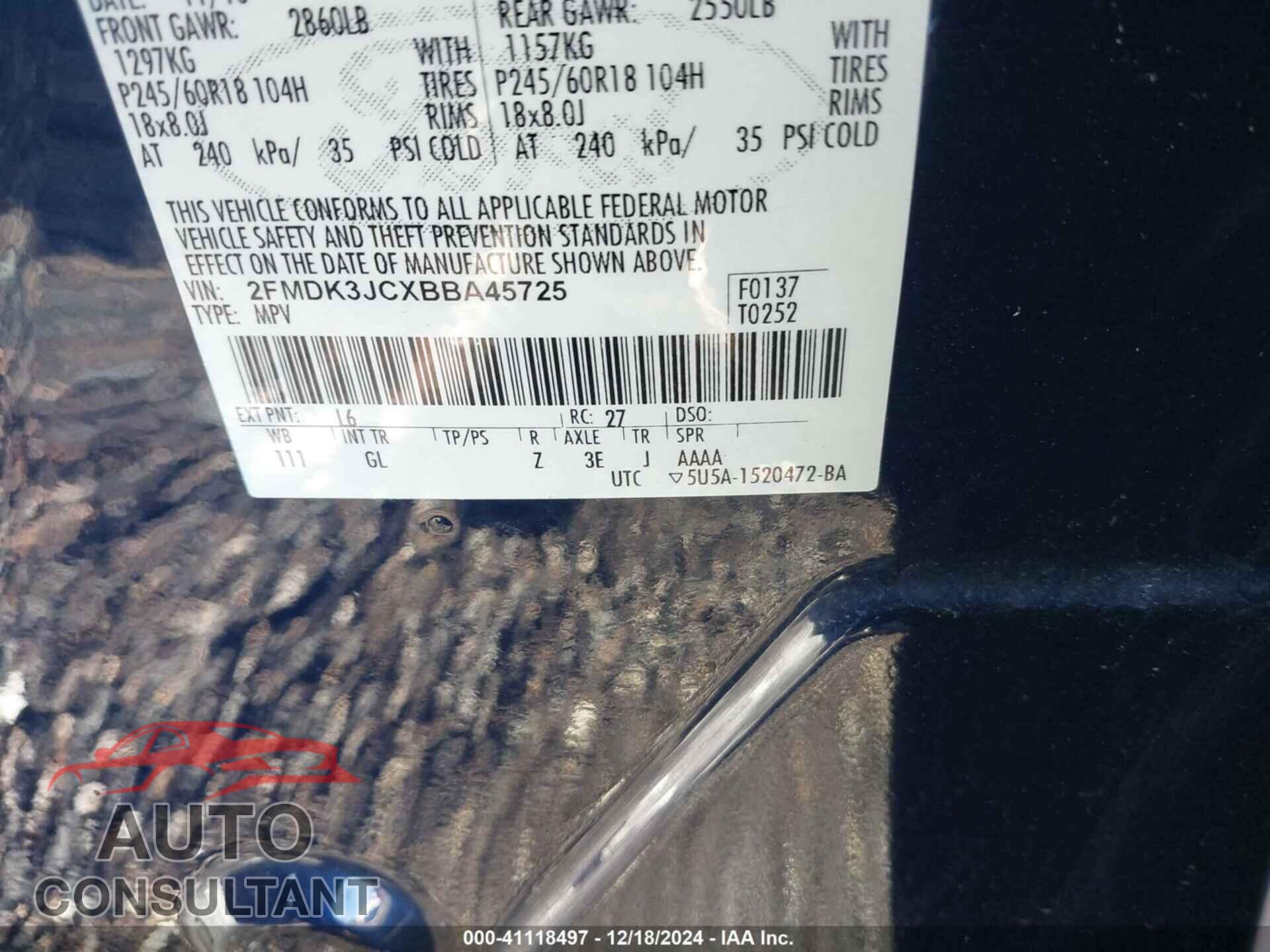 FORD EDGE 2011 - 2FMDK3JCXBBA45725