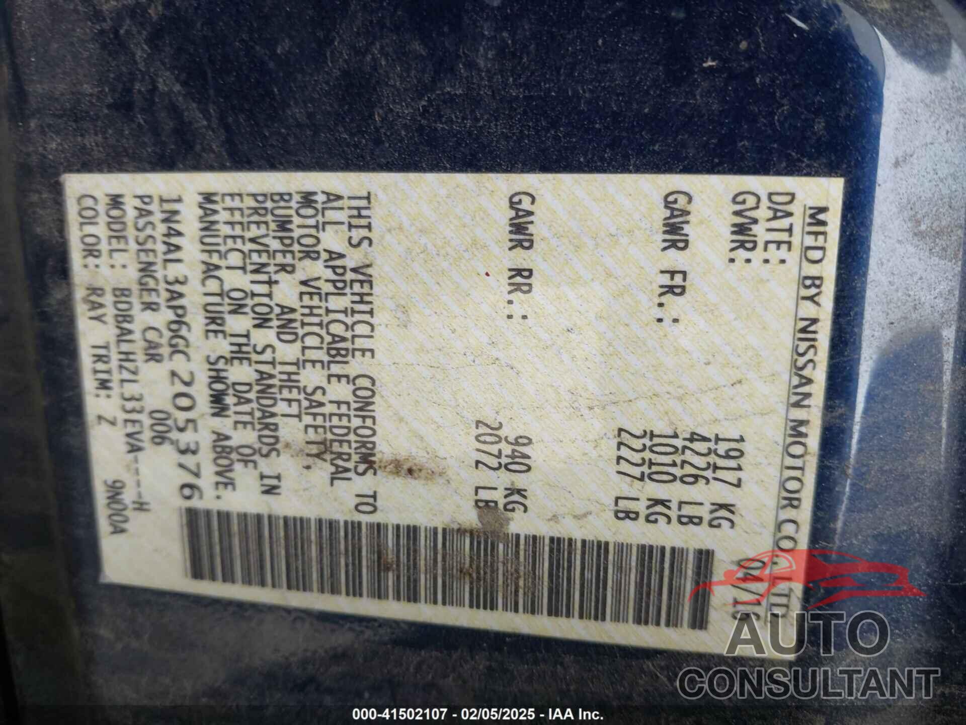 NISSAN ALTIMA 2016 - 1N4AL3AP6GC205376