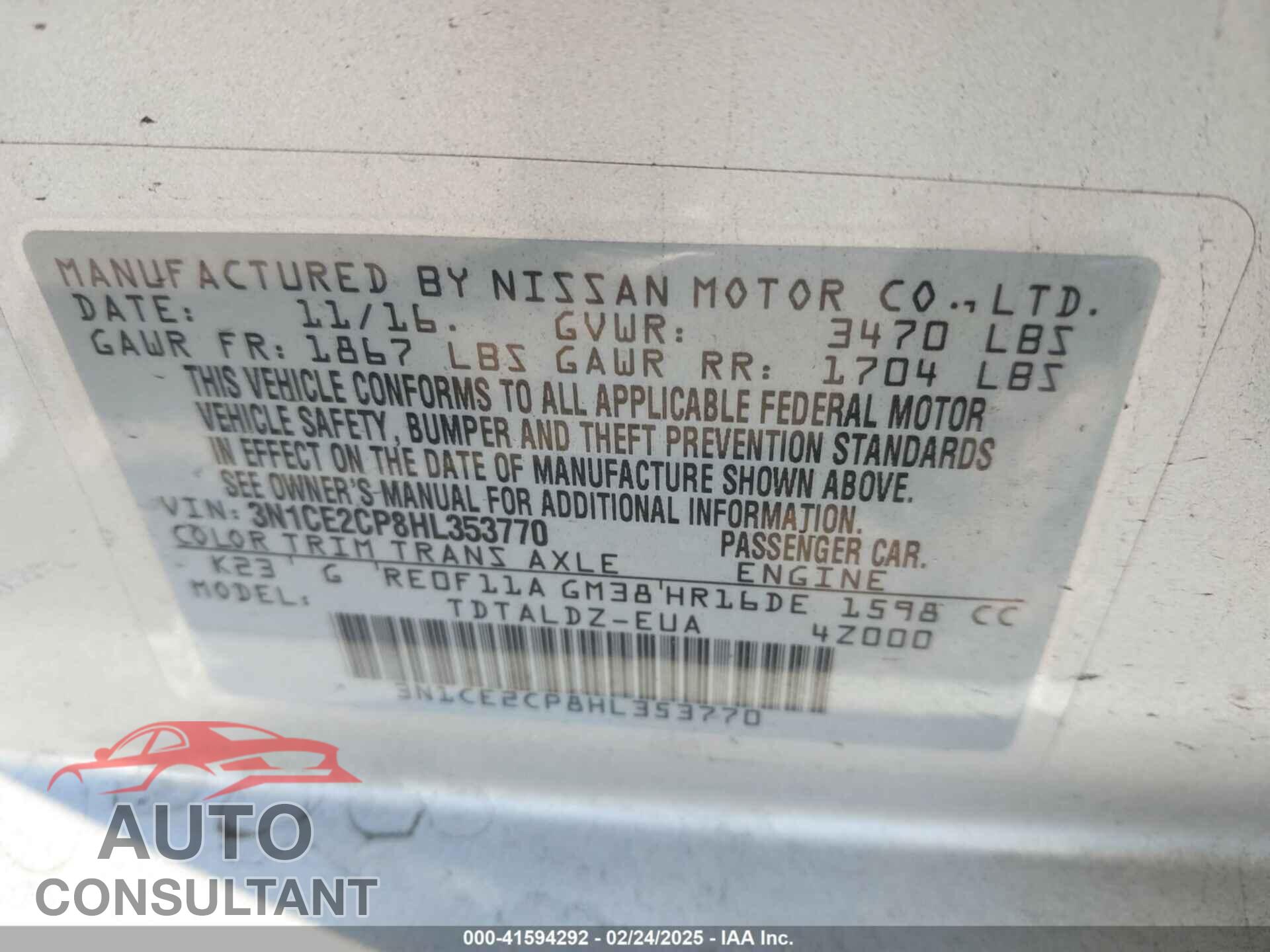 NISSAN VERSA NOTE 2017 - 3N1CE2CP8HL353770