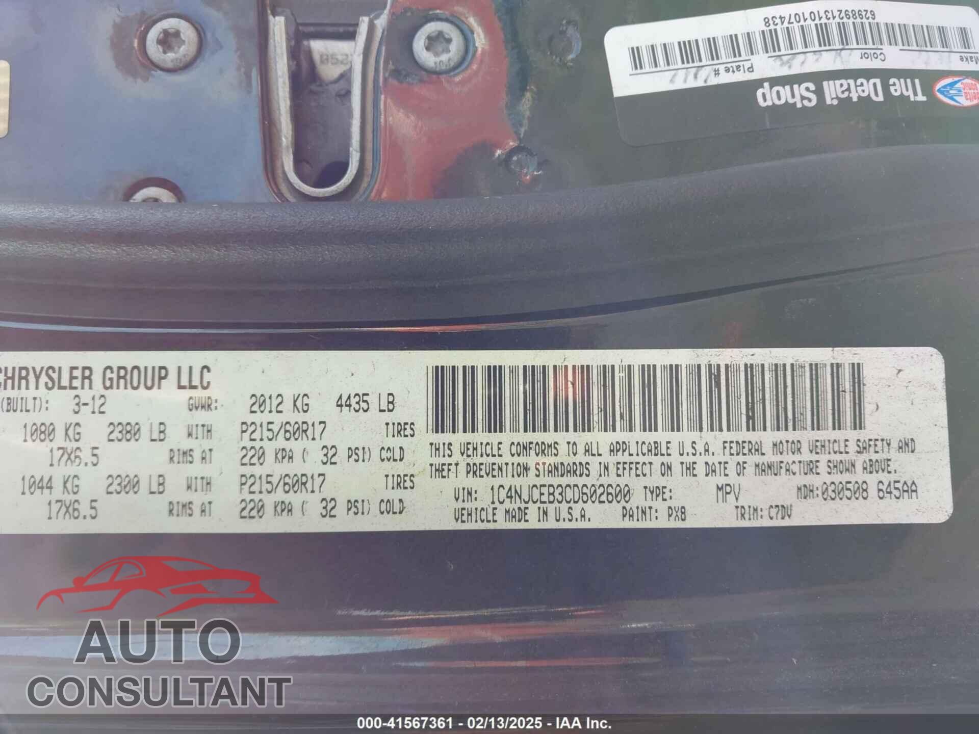 JEEP COMPASS 2012 - 1C4NJCEB3CD602600