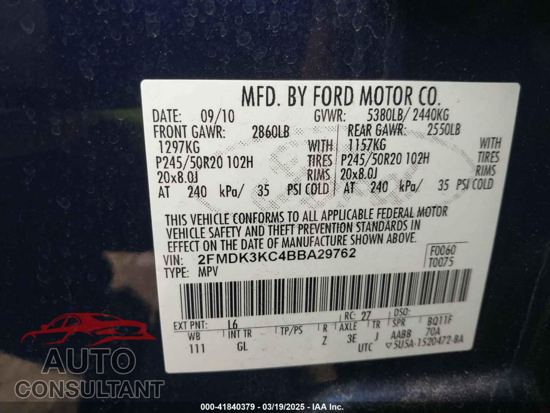 FORD EDGE 2011 - 2FMDK3KC4BBA29762
