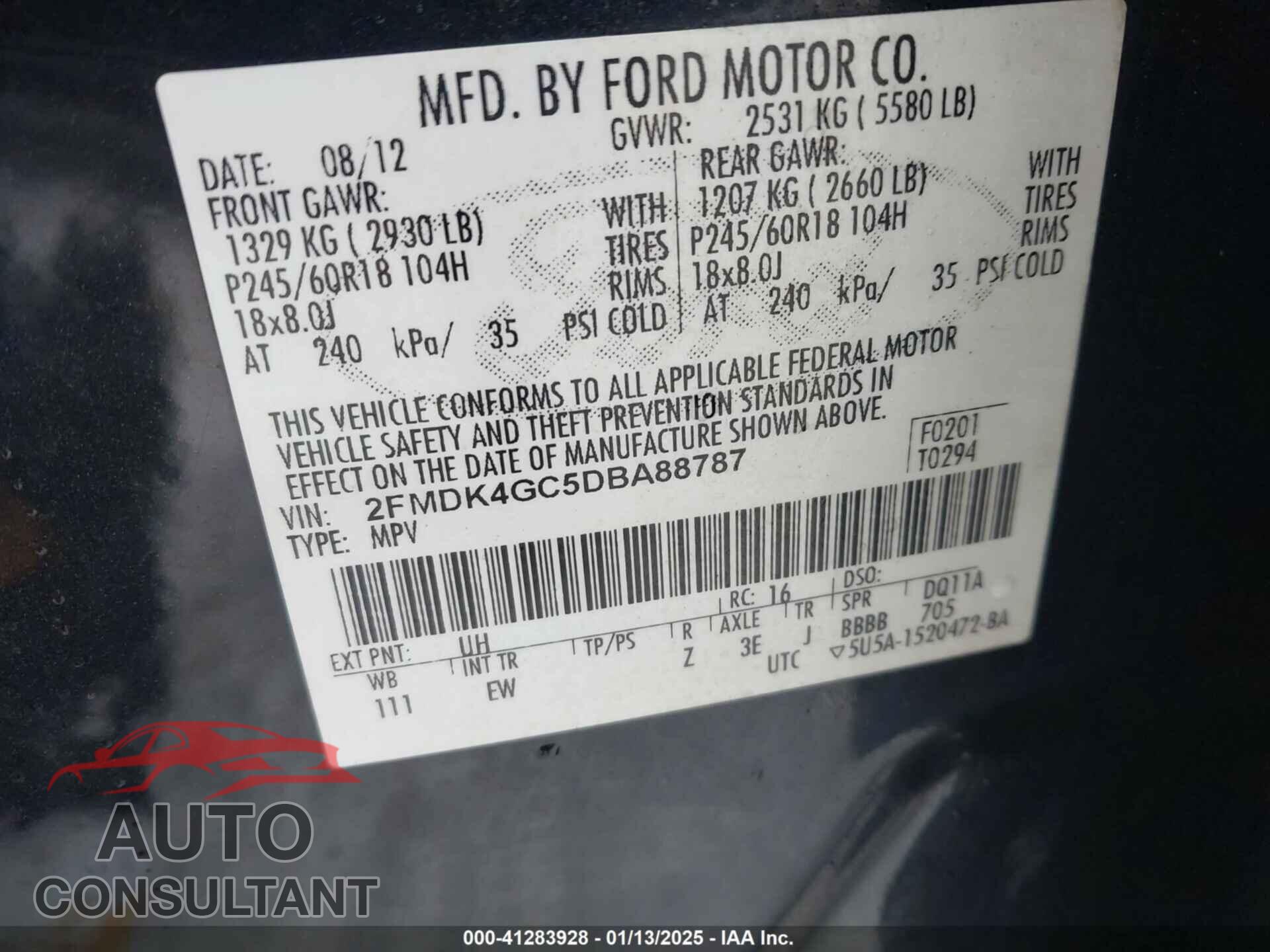 FORD EDGE 2013 - 2FMDK4GC5DBA88787