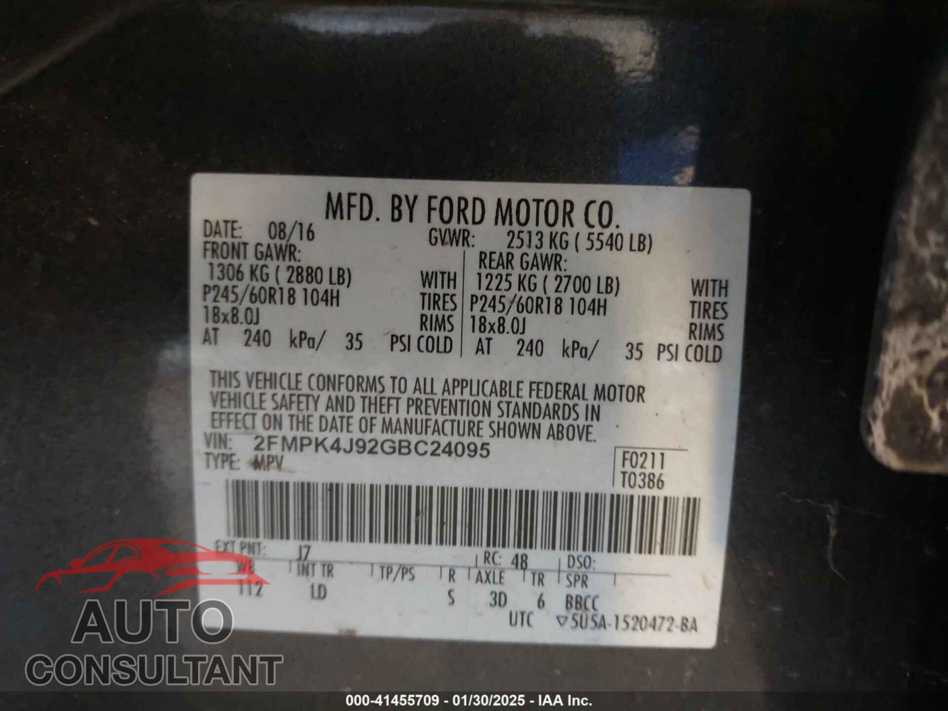 FORD EDGE 2016 - 2FMPK4J92GBC24095