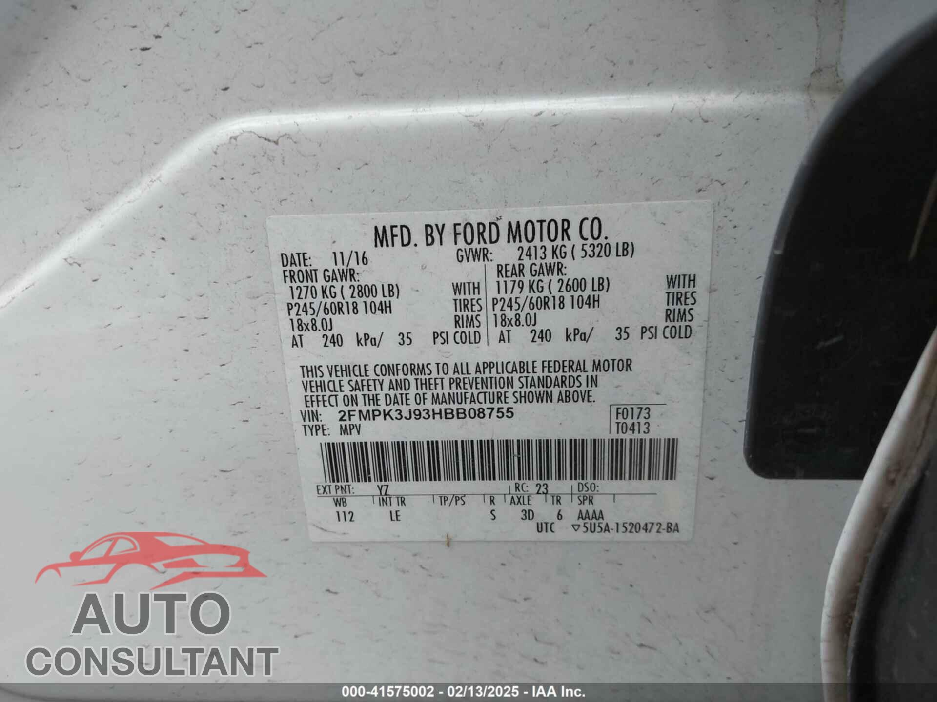 FORD EDGE 2017 - 2FMPK3J93HBB08755