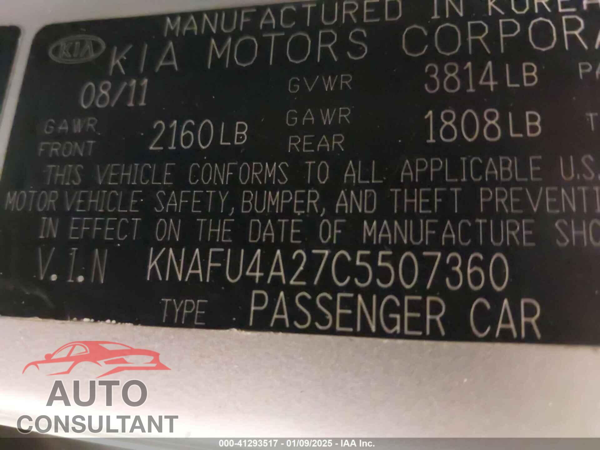 KIA FORTE 2012 - KNAFU4A27C5507360