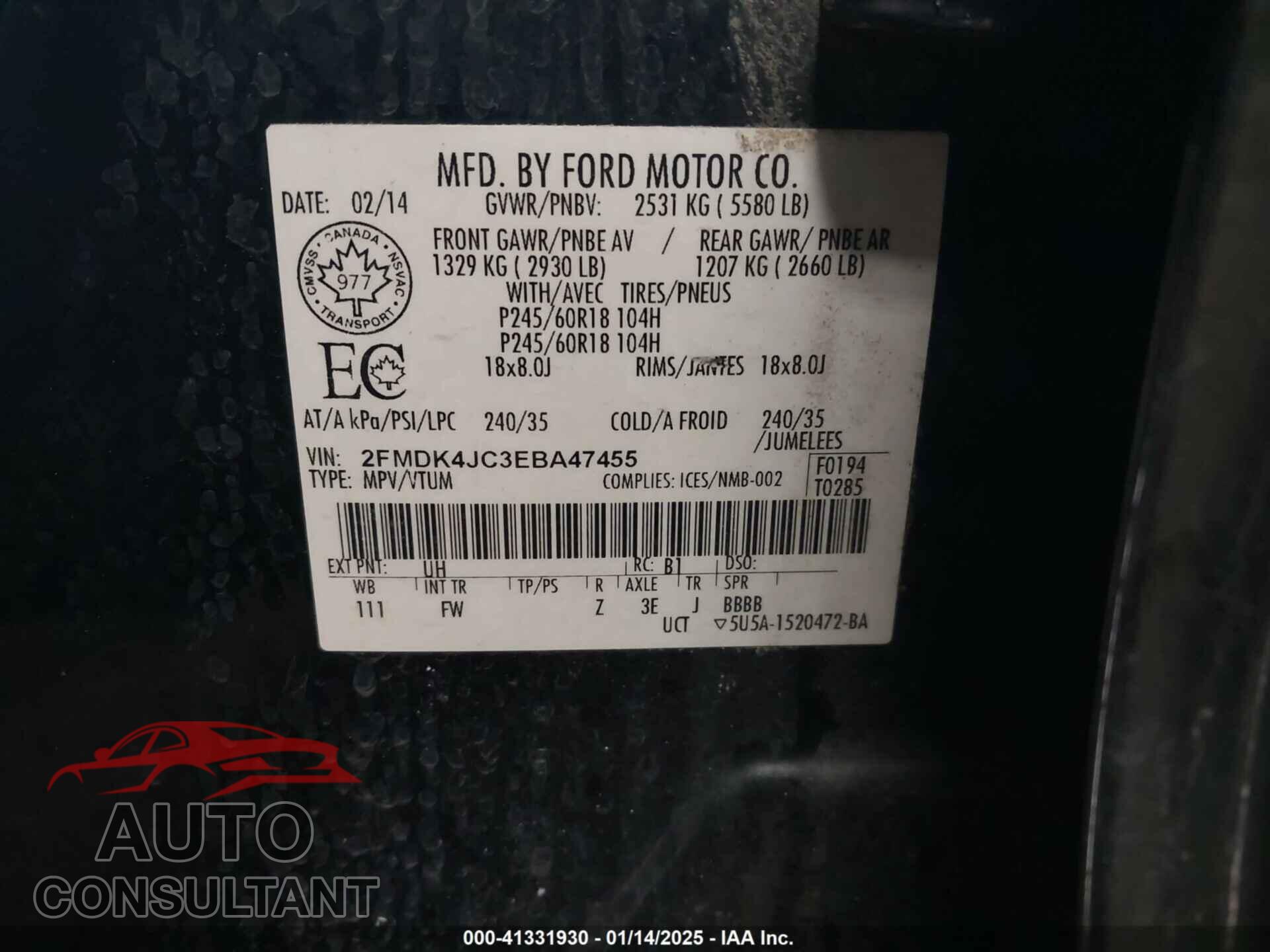 FORD EDGE 2014 - 2FMDK4JC3EBA47455