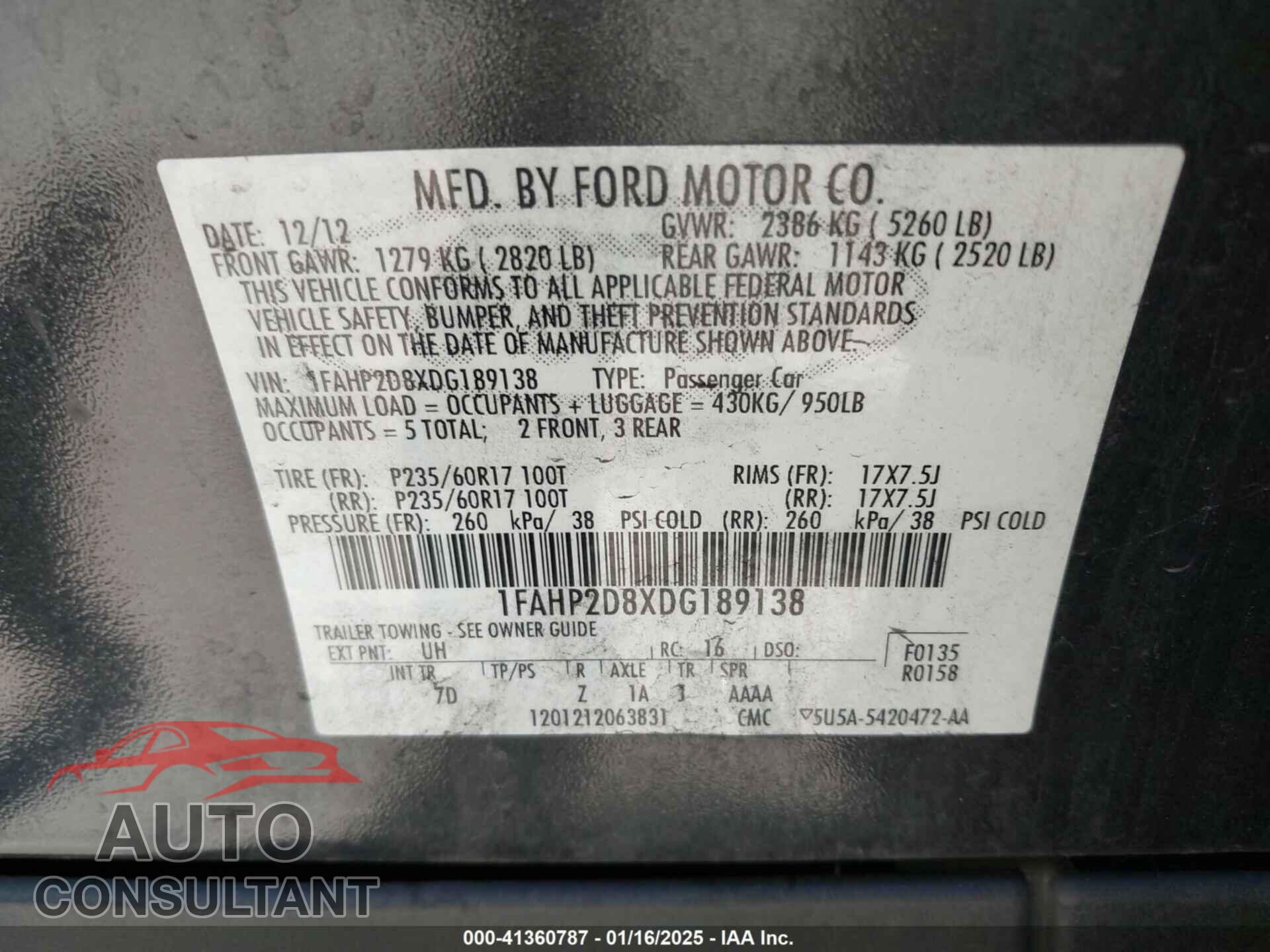 FORD TAURUS 2013 - 1FAHP2D8XDG189138