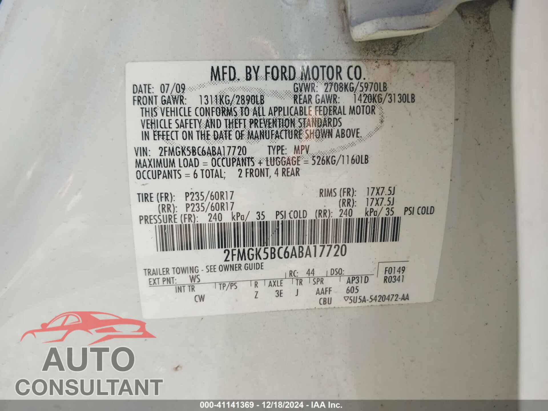FORD FLEX 2010 - 2FMGK5BC6ABA17720