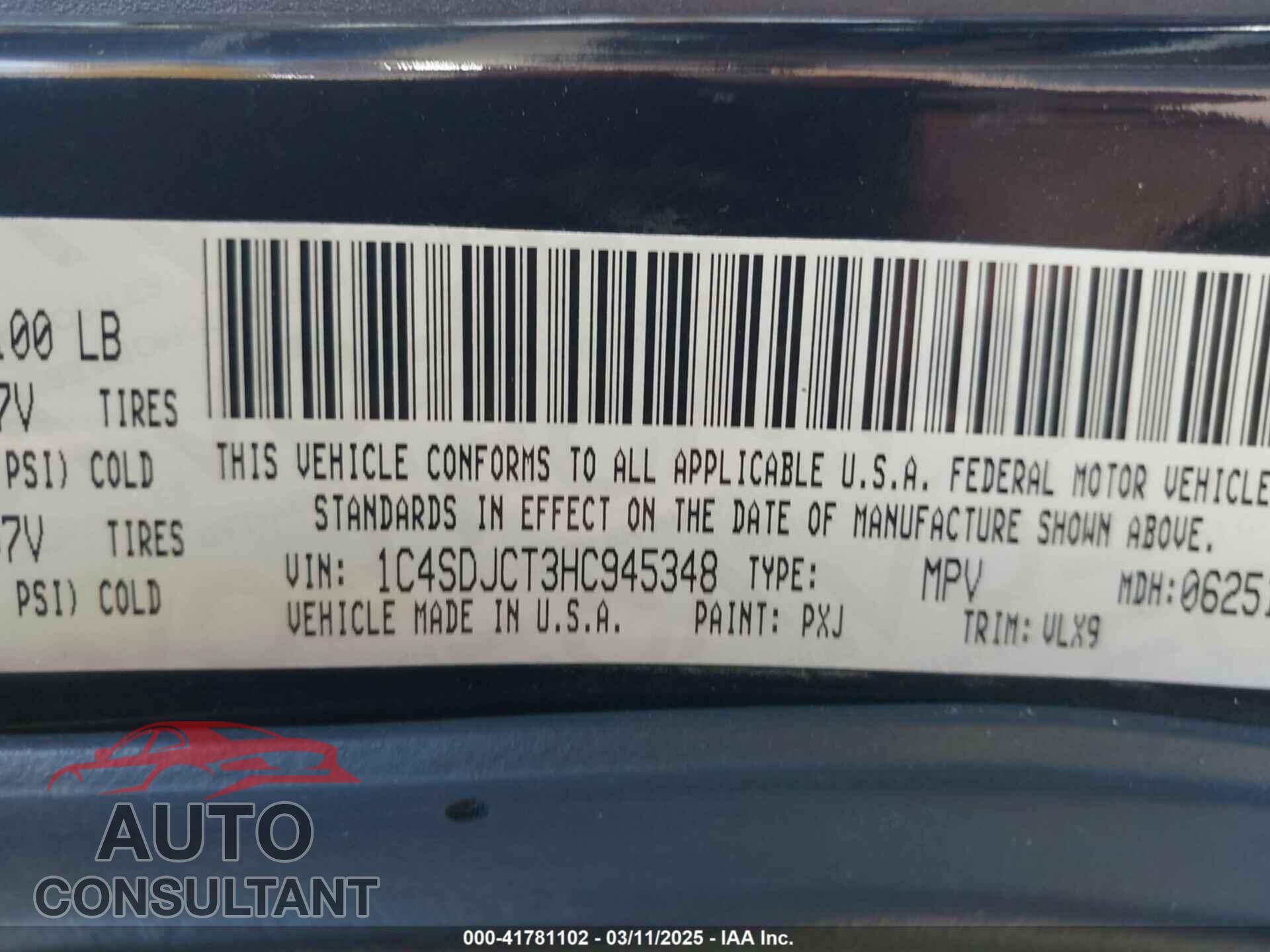 DODGE DURANGO 2017 - 1C4SDJCT3HC945348