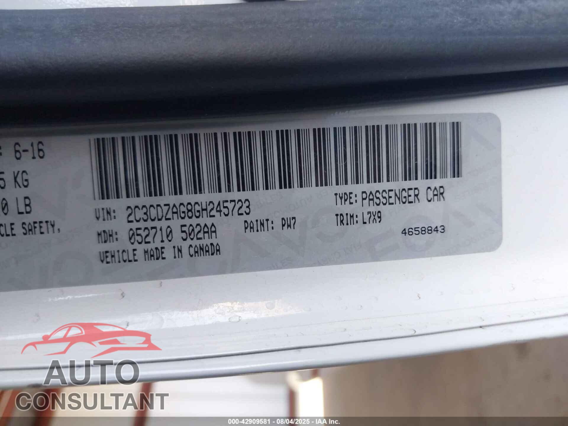 DODGE CHALLENGER 2016 - 2C3CDZAG8GH245723