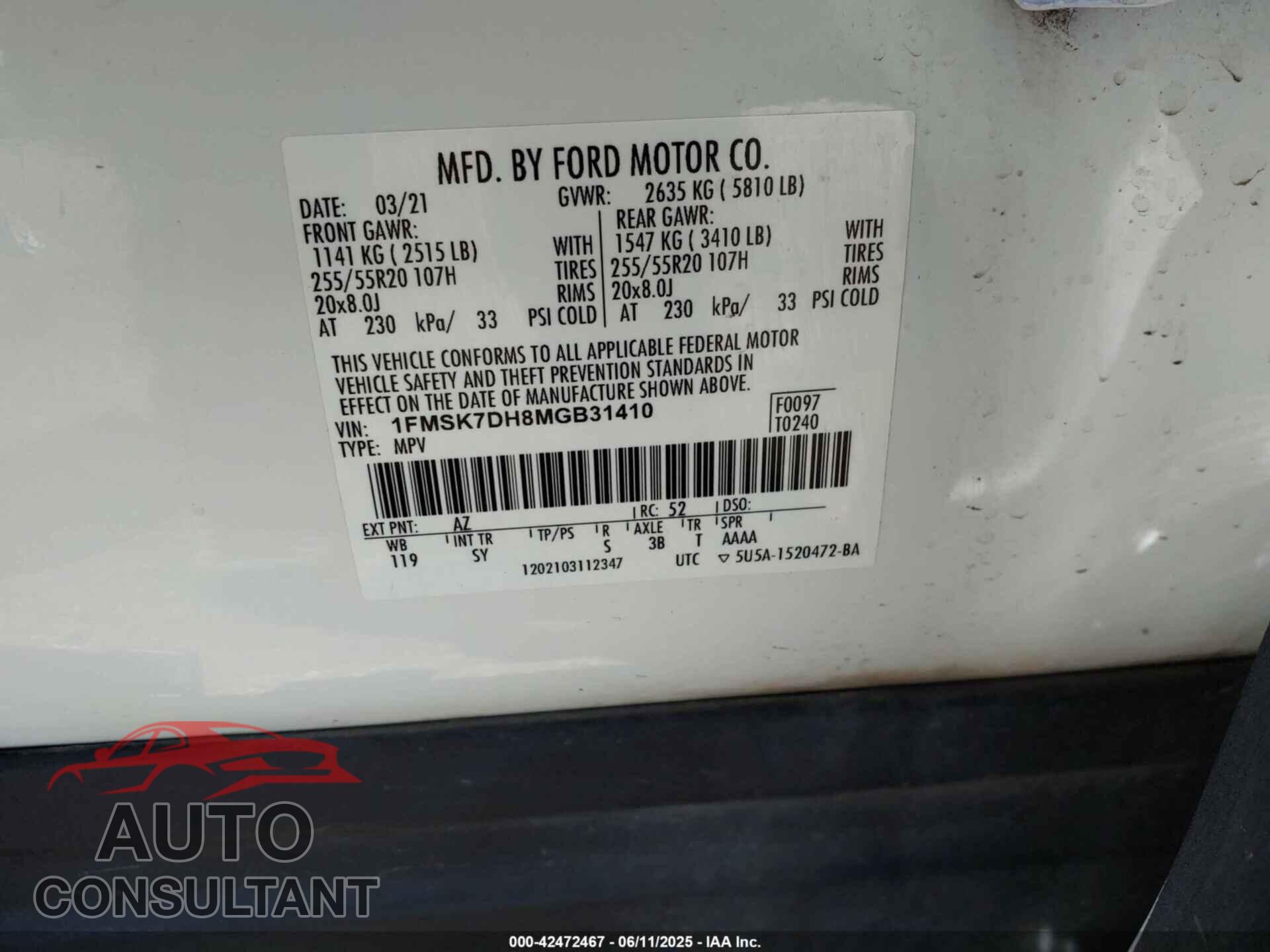 FORD EXPLORER 2021 - 1FMSK7DH8MGB31410
