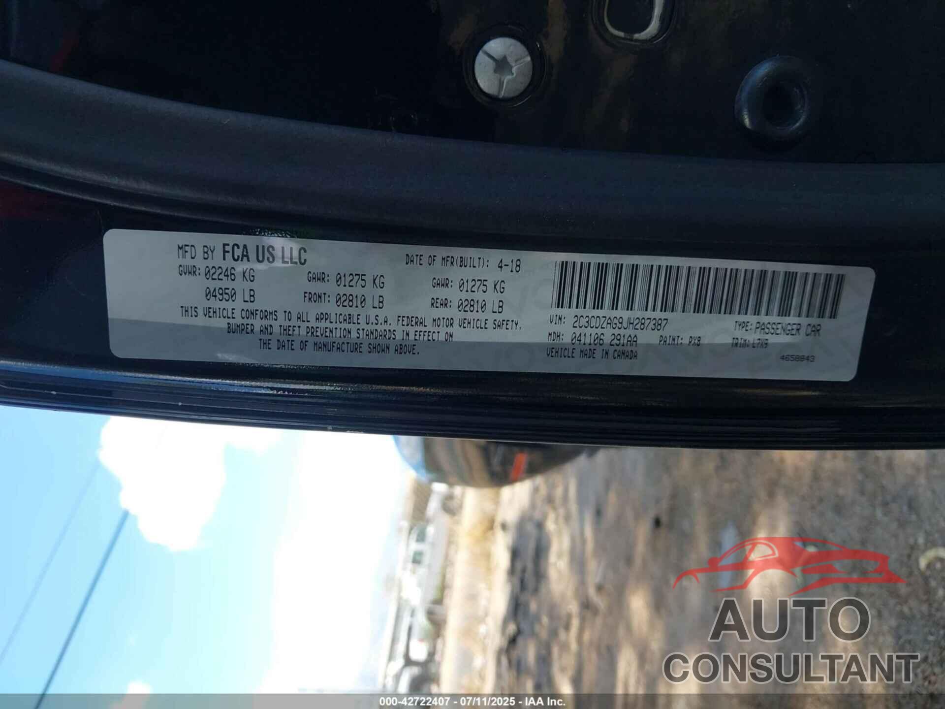 DODGE CHALLENGER 2018 - 2C3CDZAG9JH287387