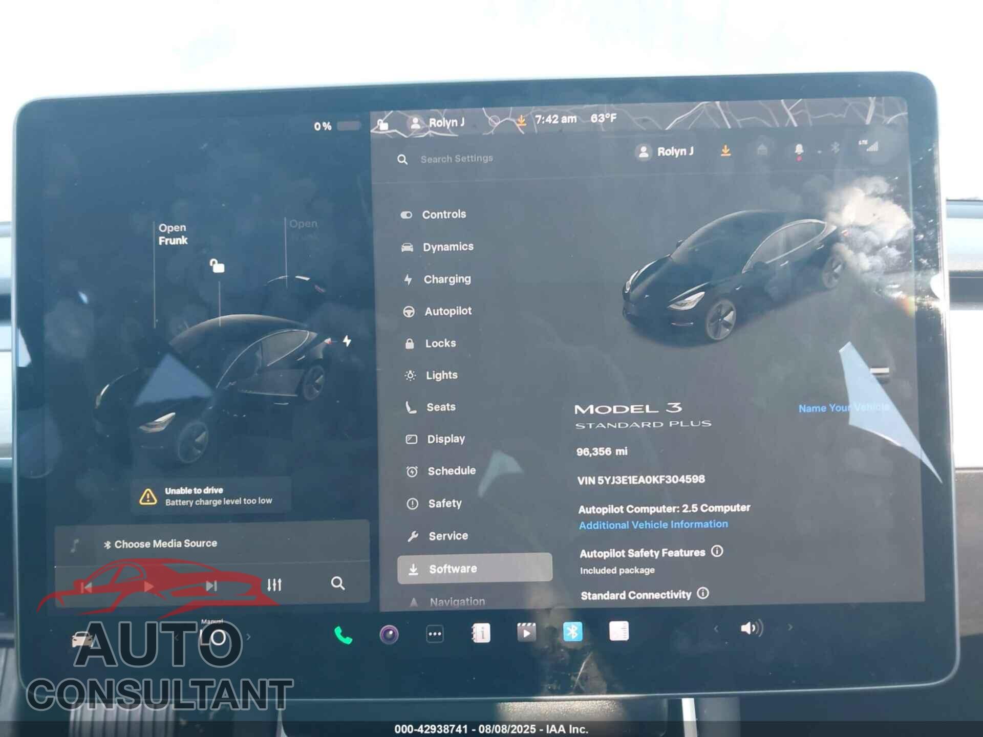 TESLA MODEL 3 2019 - 5YJ3E1EA0KF304598