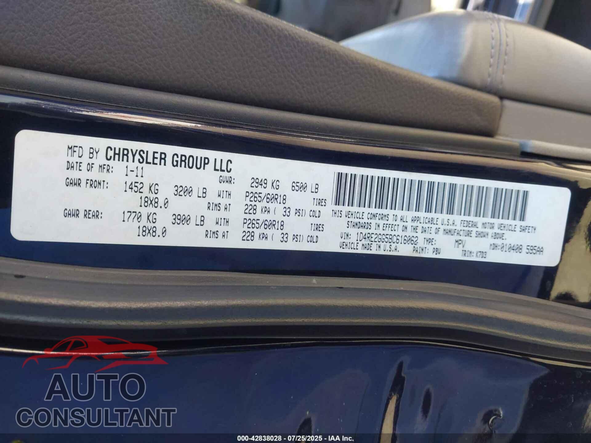 DODGE DURANGO 2011 - 1D4RE2GG5BC616062