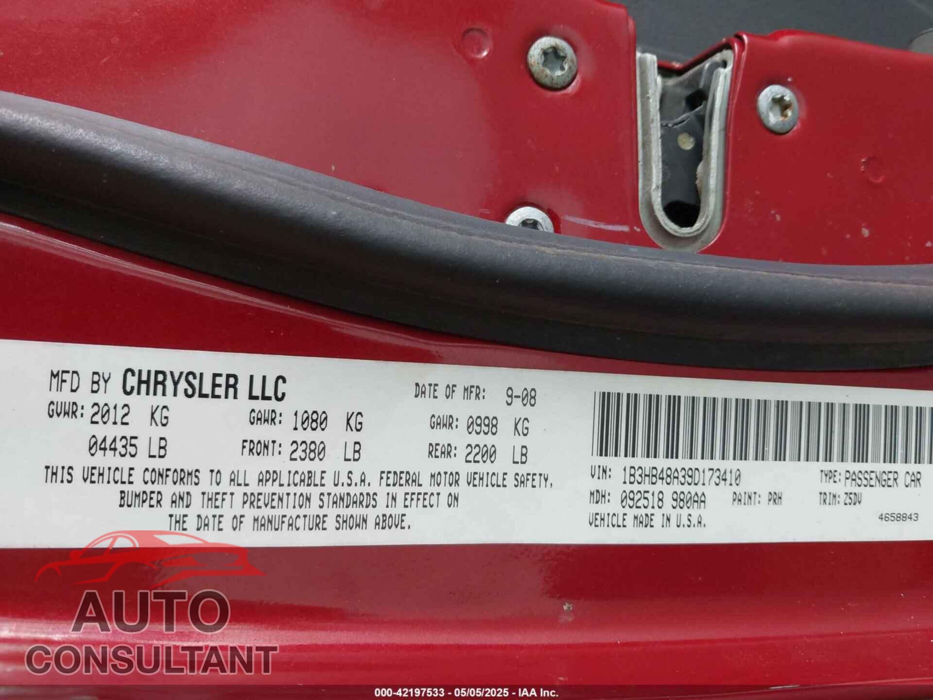 DODGE CALIBER 2009 - 1B3HB48A39D173410