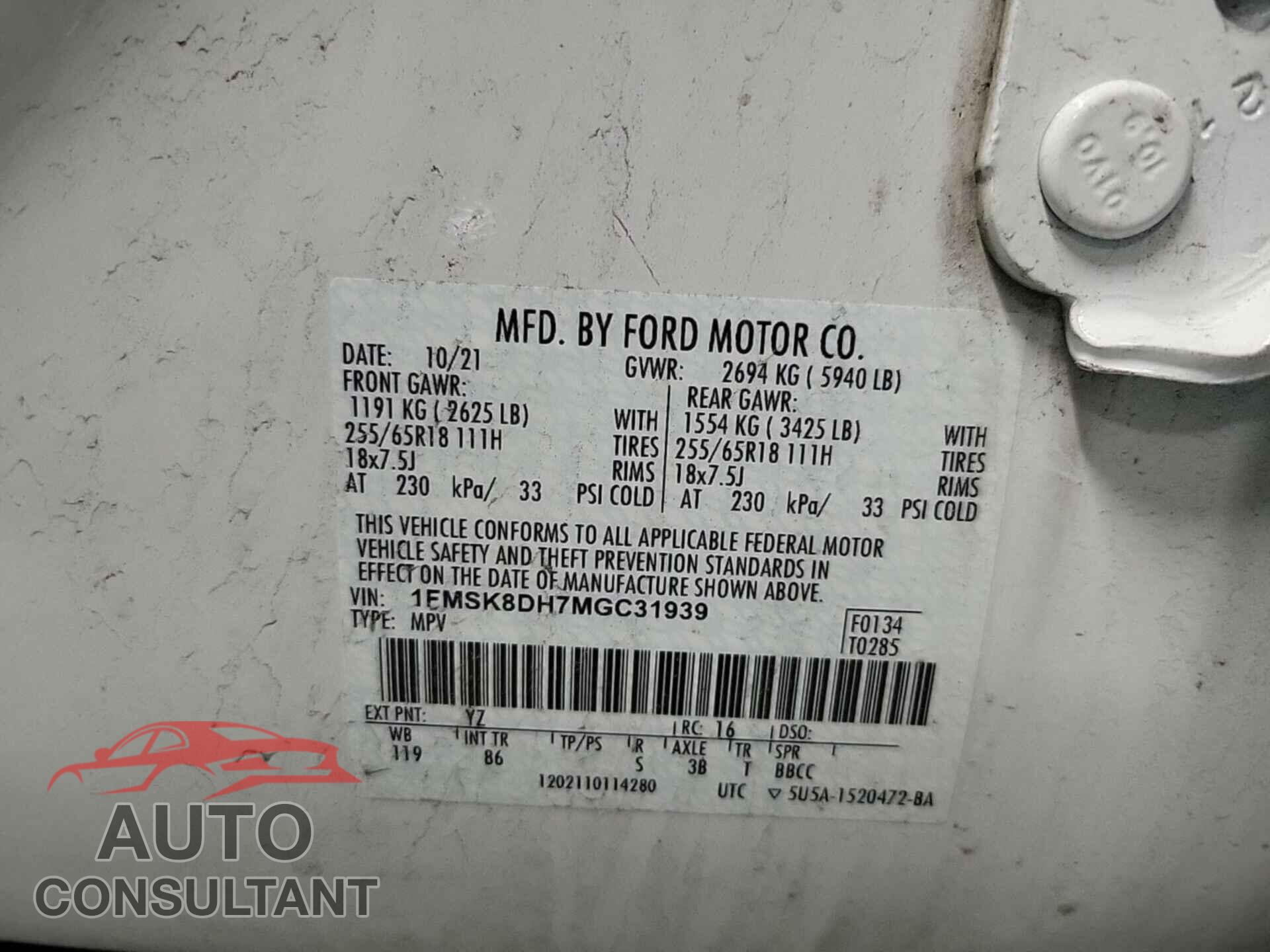 FORD EXPLORER 2021 - 1FMSK8DH7MGC31939
